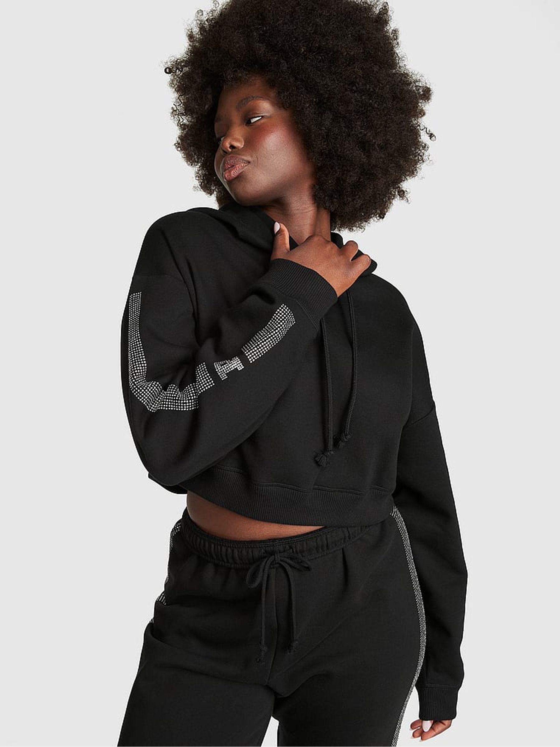 Pure Black Shine Cropped Hoodie - Image 1 of 3