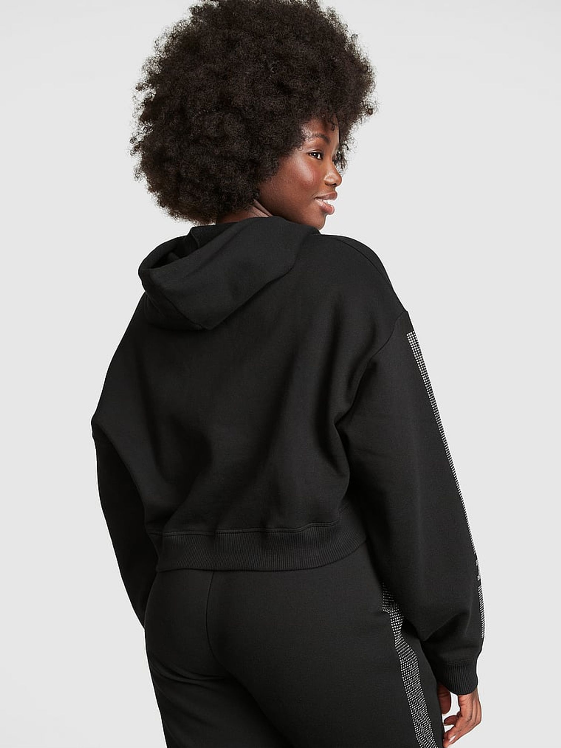 Pure Black Shine Cropped Hoodie - Image 2 of 3