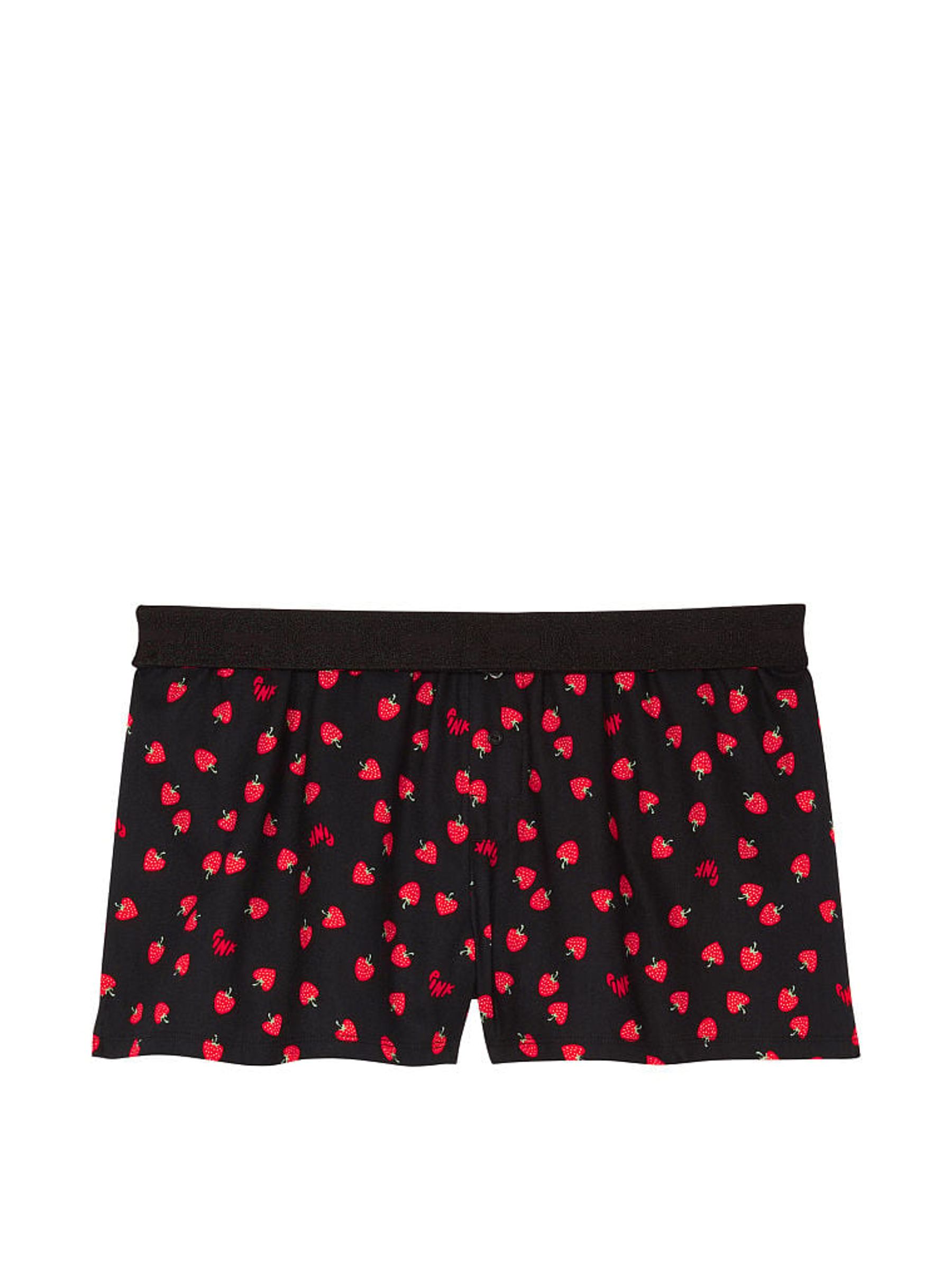 Pure Black Strawberry Print Pyjama Shorts - Image 3 of 3