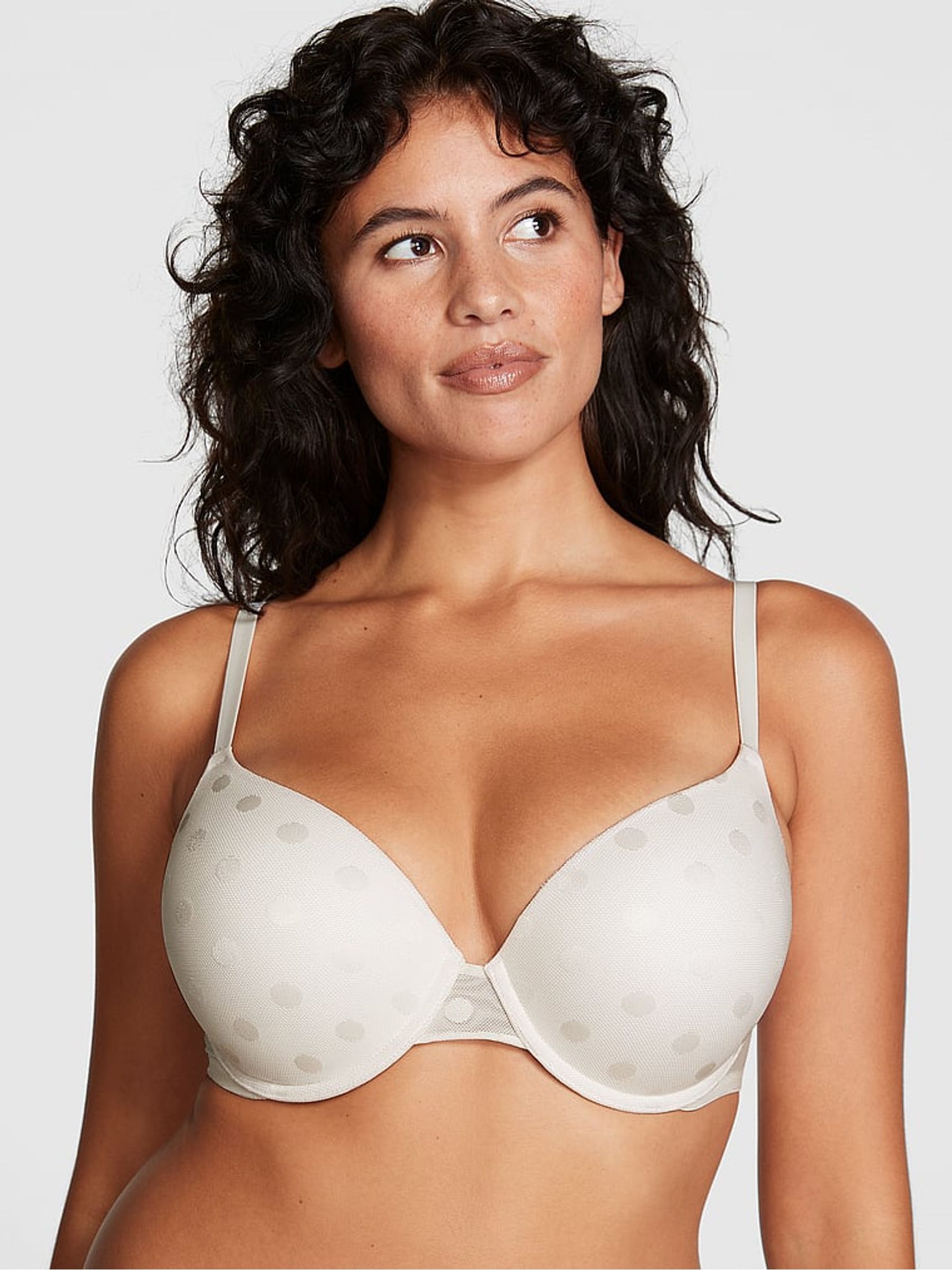 Coconut White Dot Mesh Push Up Bra - Image 1 of 4