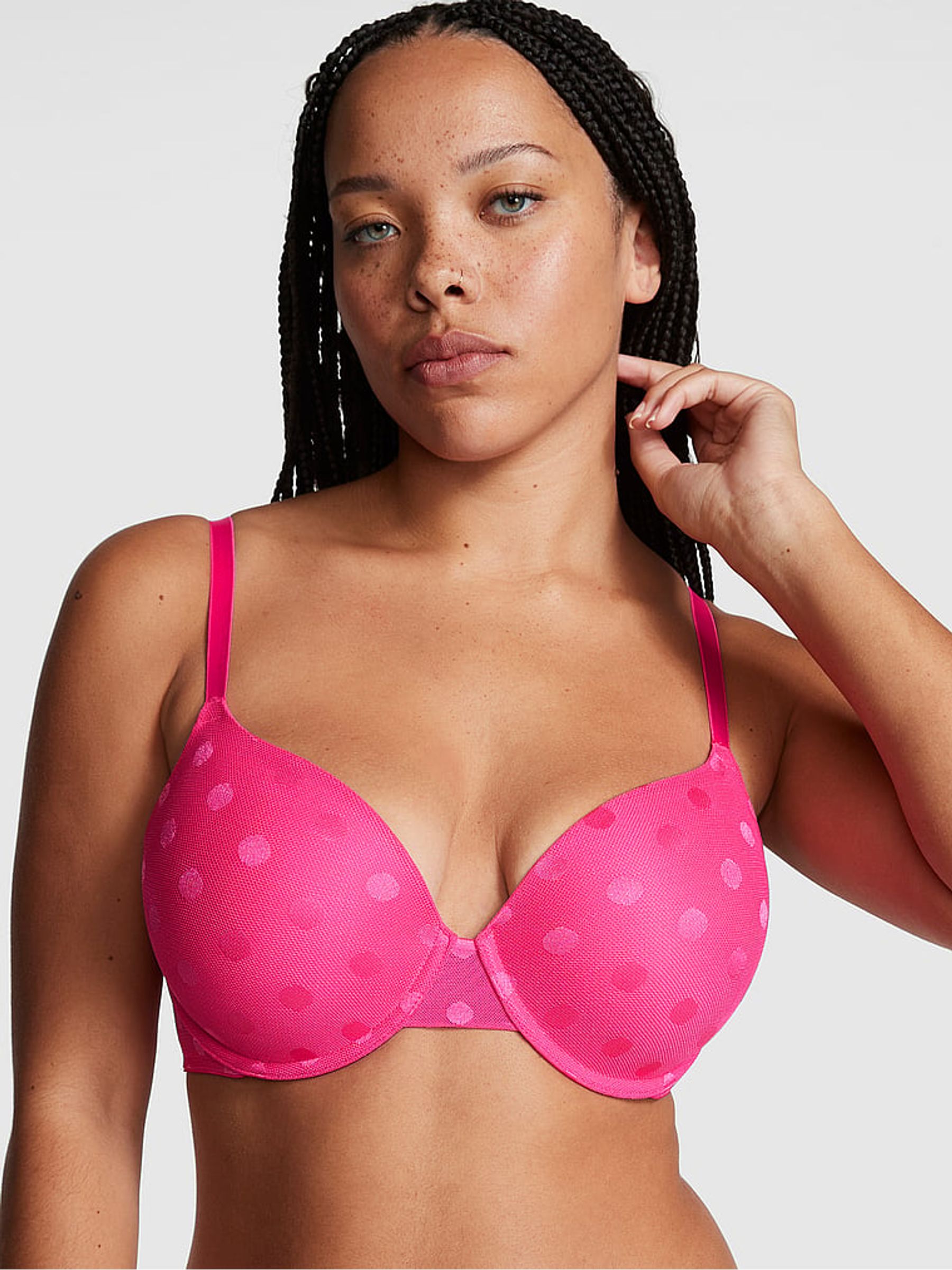 Enchanted Pink Dot Mesh Lightly Lined Demi Bra - Image 1 of 4