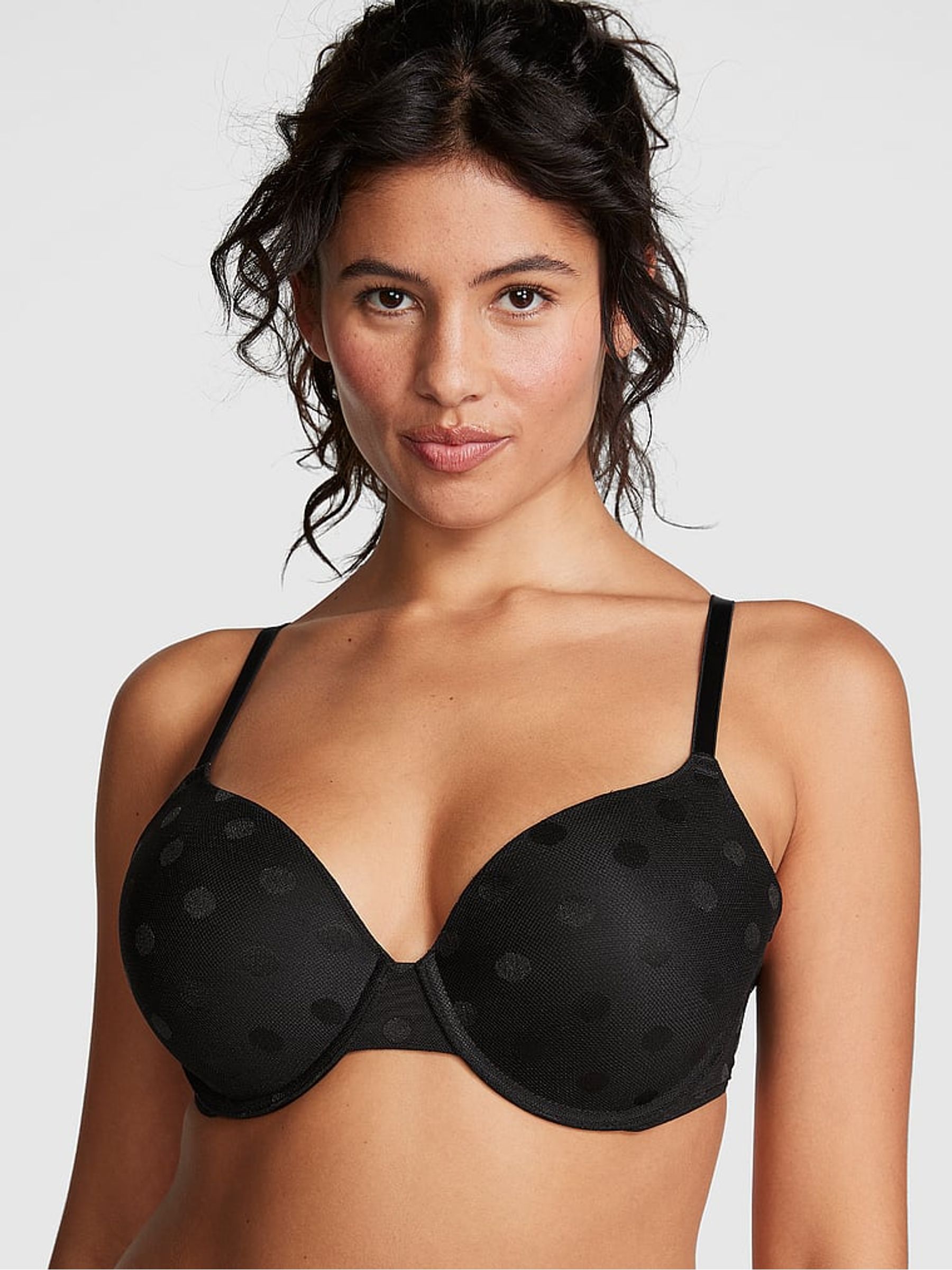 Pure Black Dot Mesh Lightly Lined Demi Bra - Image 1 of 4