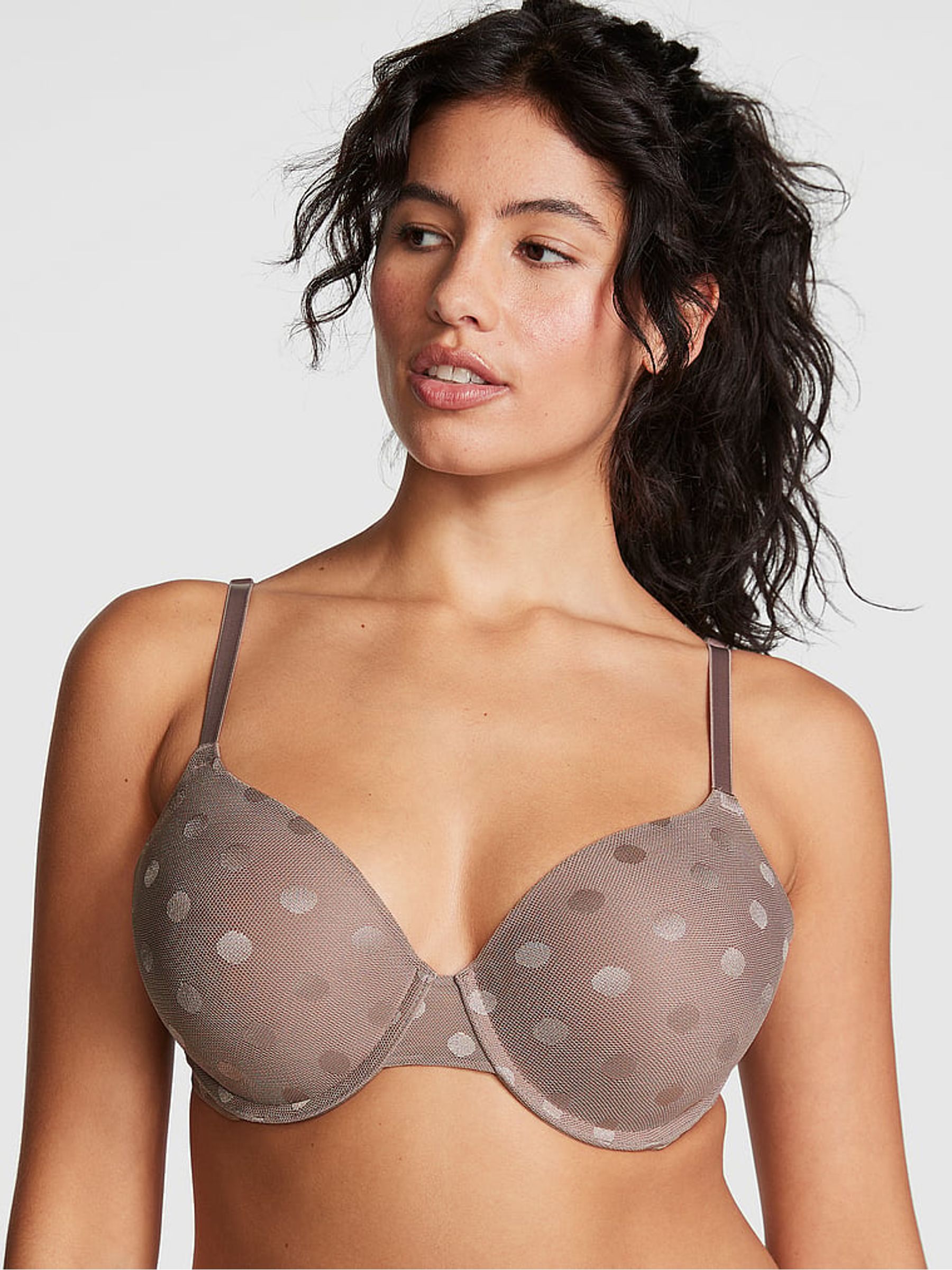 Iced Coffee Brown Dot Mesh Lightly Lined Demi Bra - Image 1 of 4
