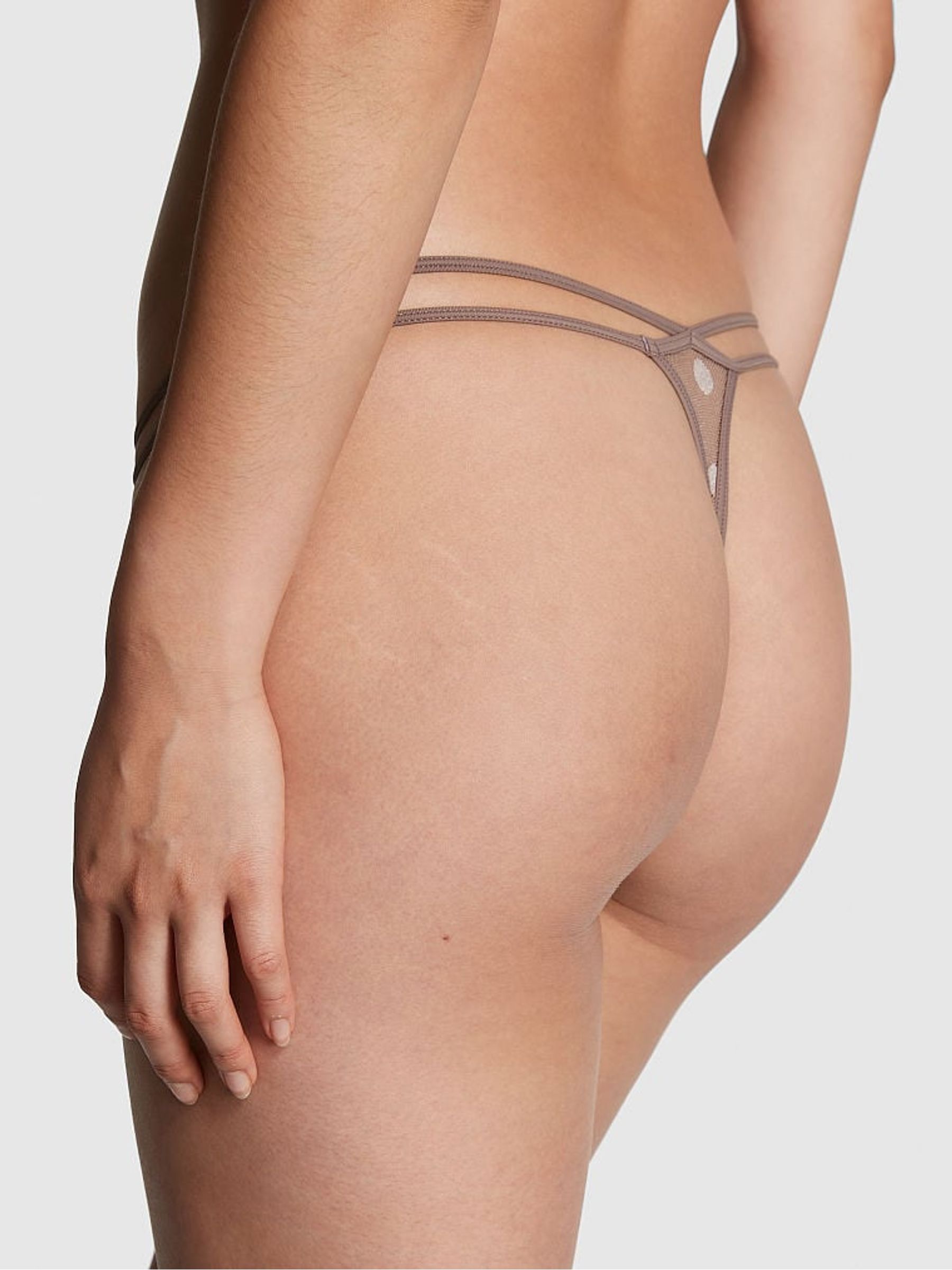 Iced Coffee Brown Dot Mesh Thong Knickers - Image 2 of 3