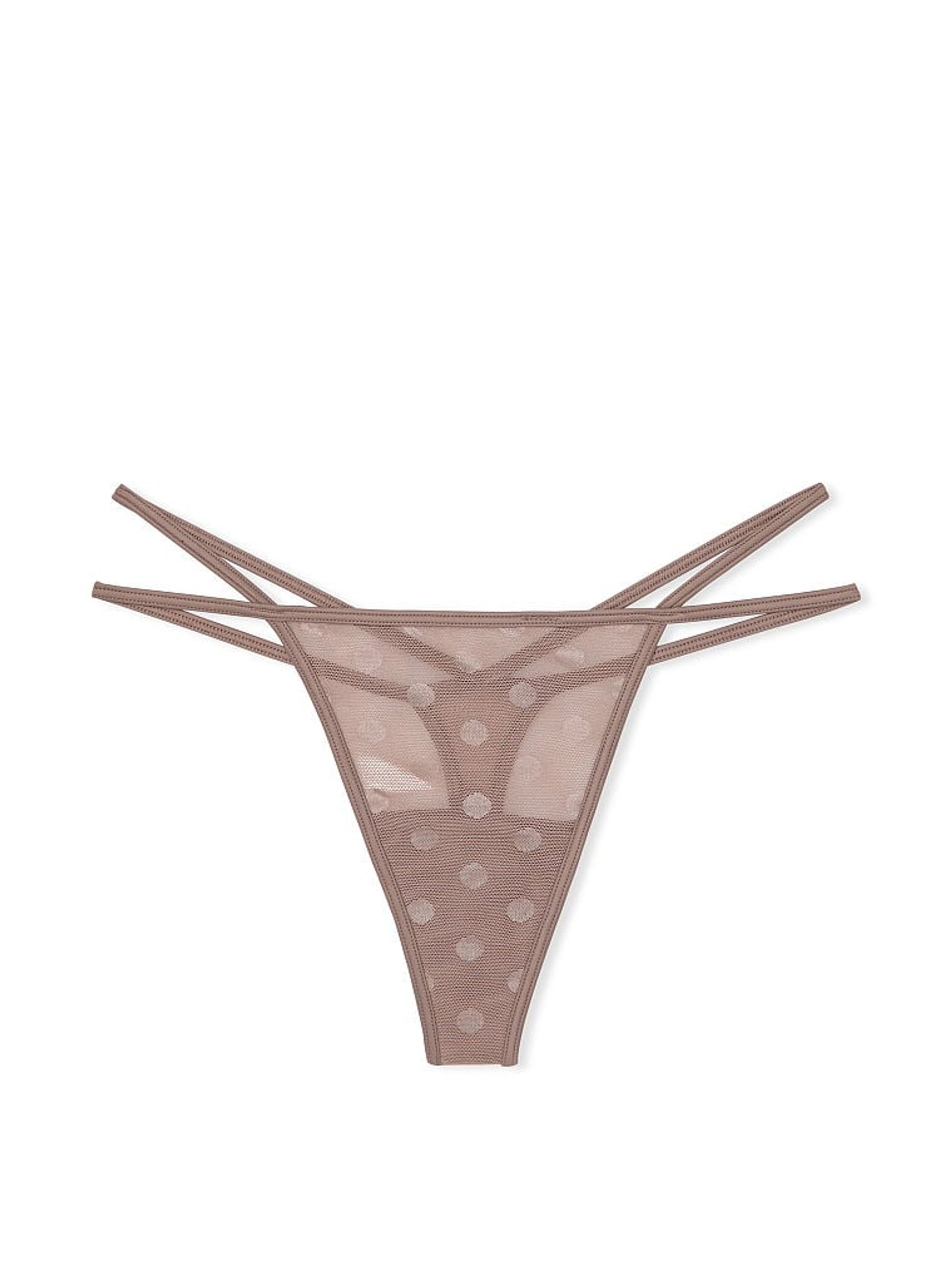 Iced Coffee Brown Dot Mesh Thong Knickers - Image 3 of 3