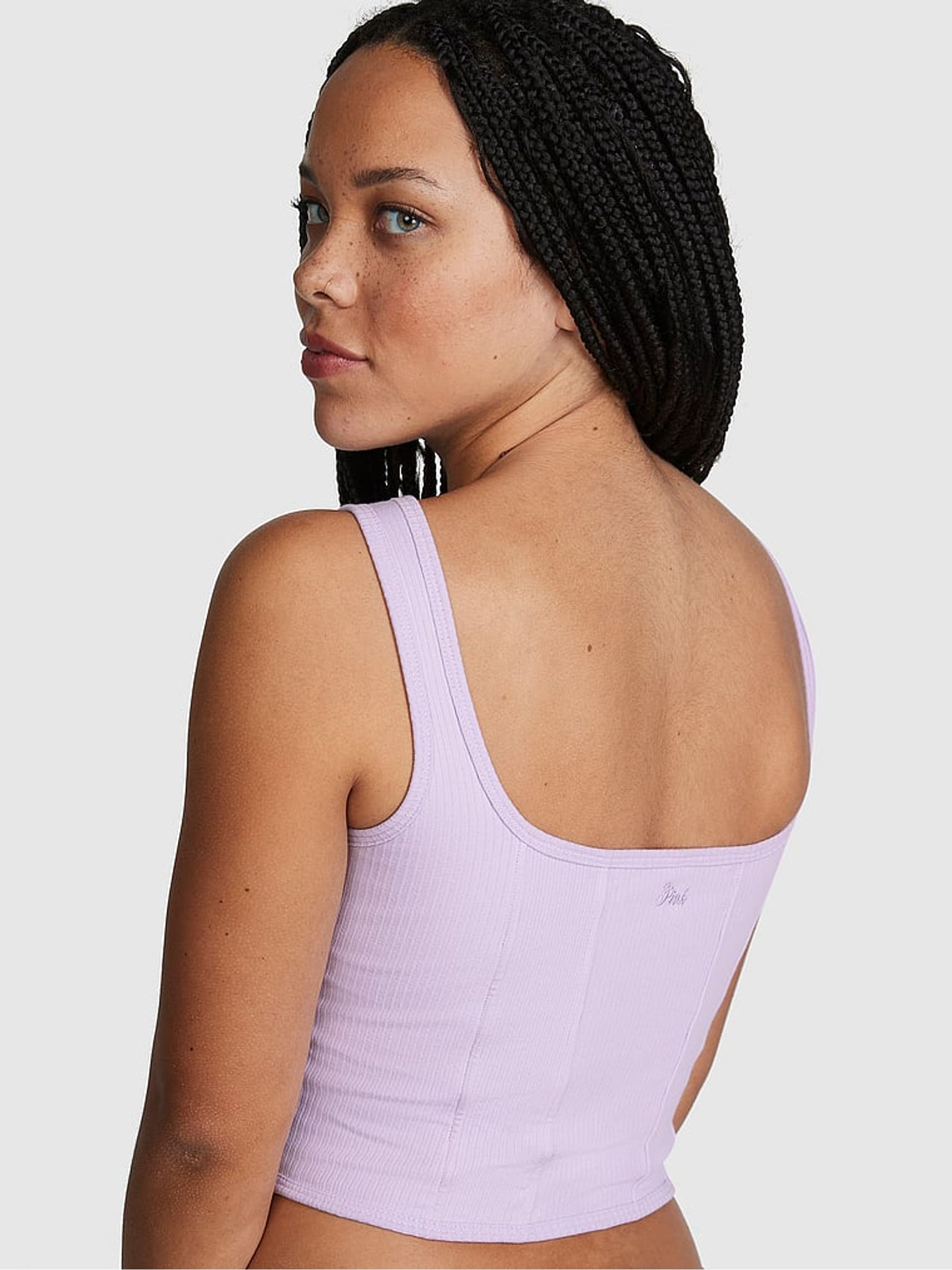Pastel Lilac Purple Cotton Corset Bralette - Image 2 of 4