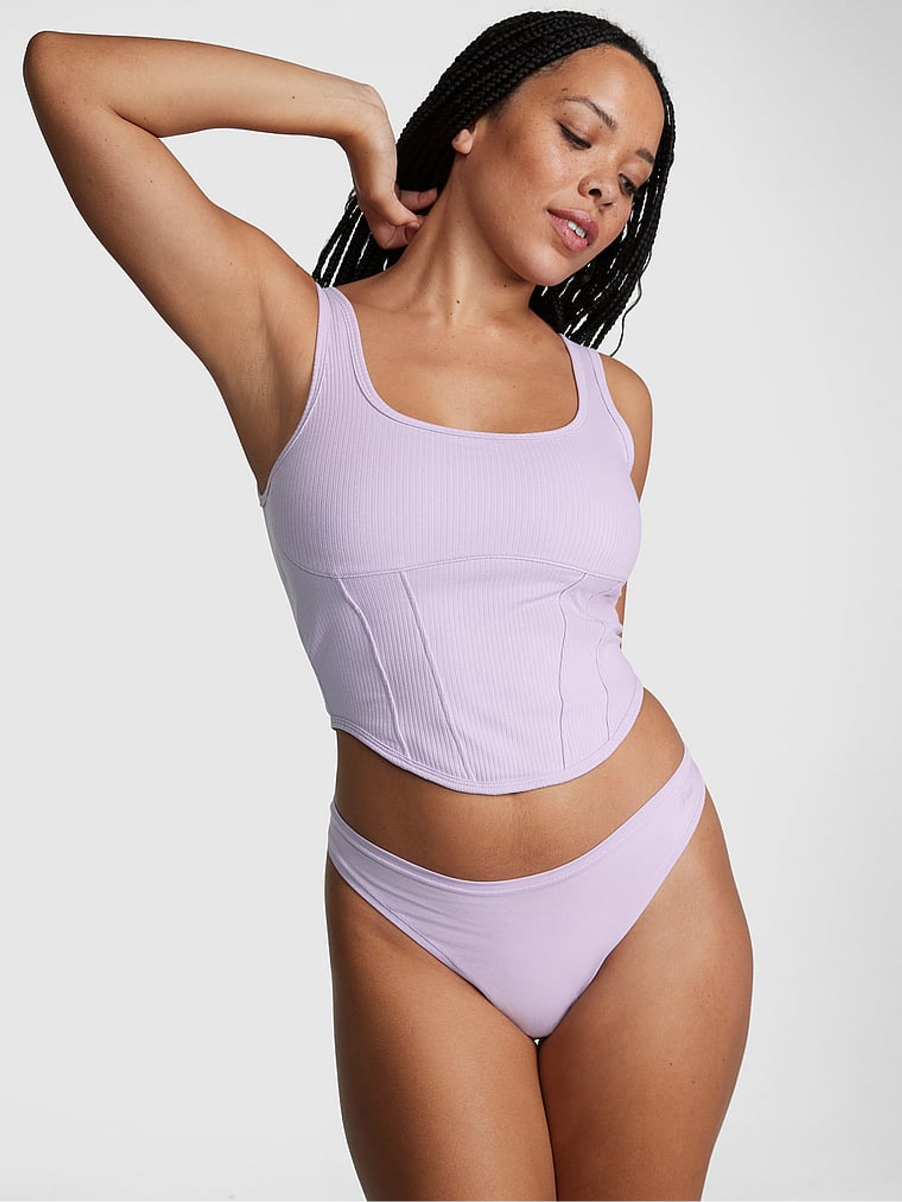 Pastel Lilac Purple Cotton Corset Bralette - Image 3 of 4