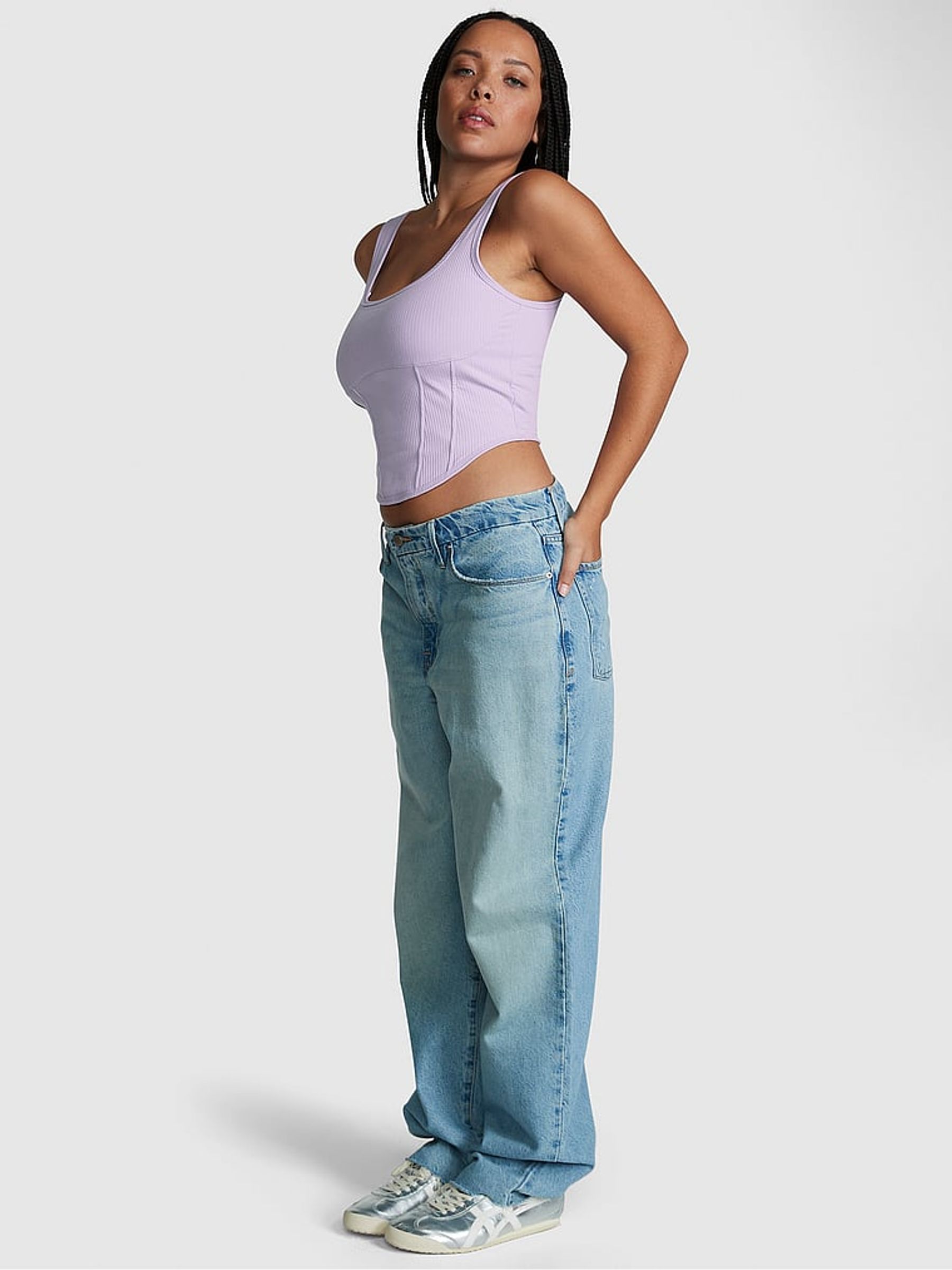 Pastel Lilac Purple Cotton Corset Bralette - Image 4 of 4