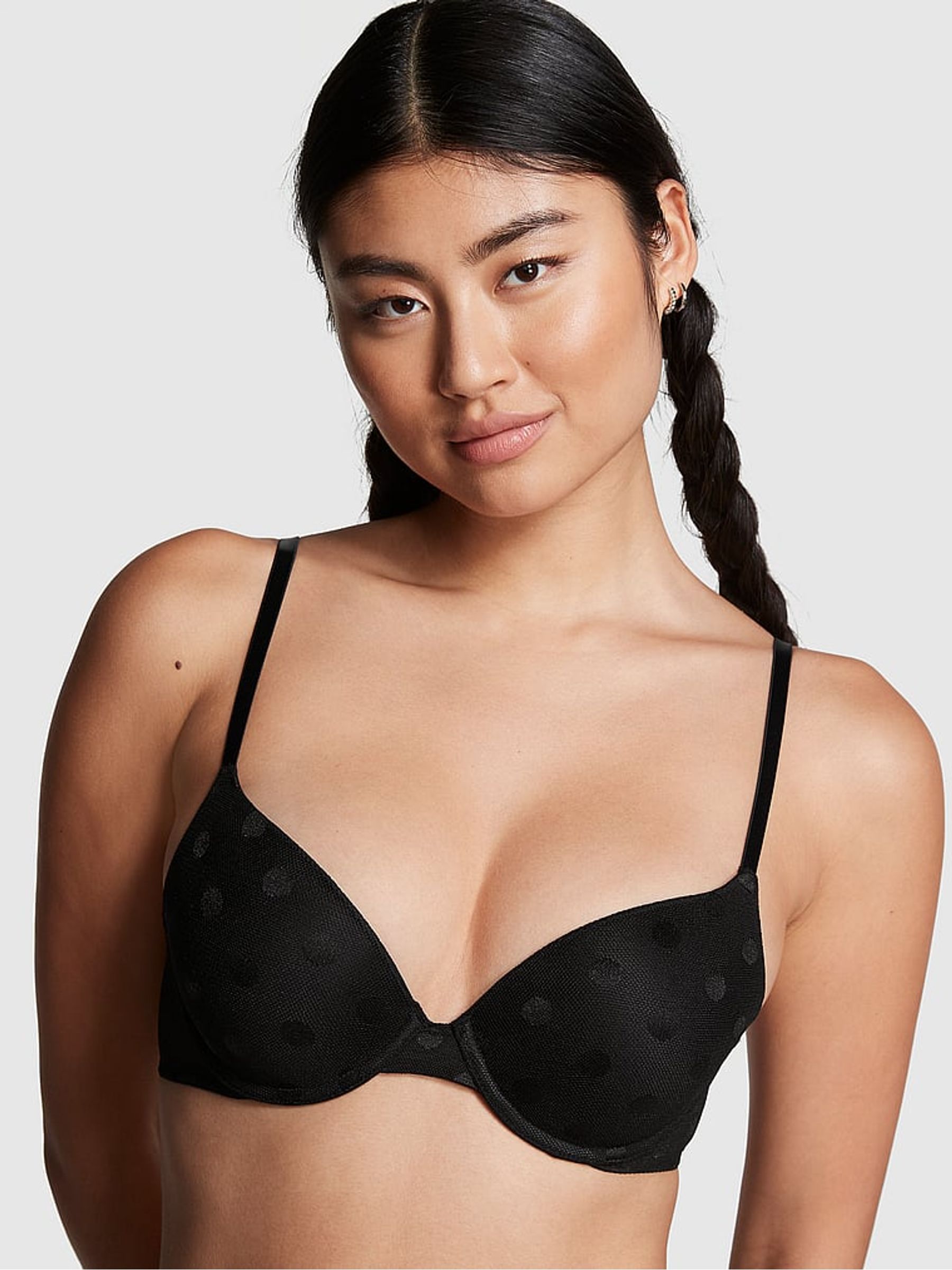 Pure Black Dot Mesh Push Up Bra - Image 1 of 1