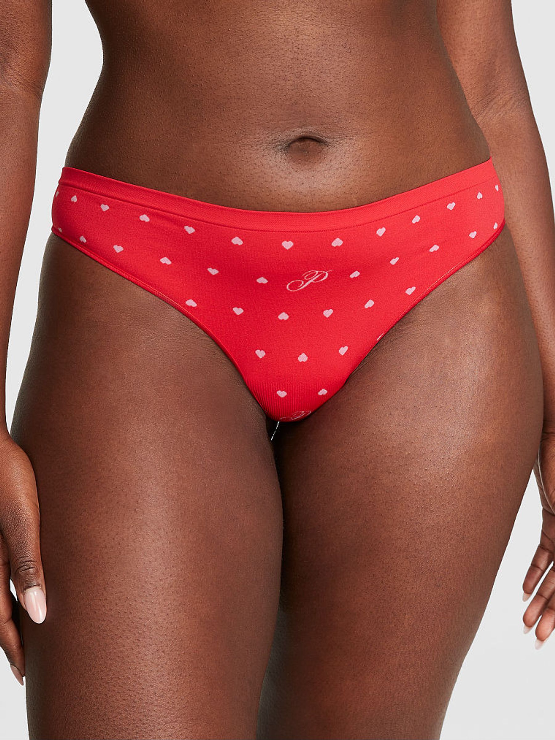 Red Pepper Heart Script Print Seamless Thong Knickers - Image 1 of 1
