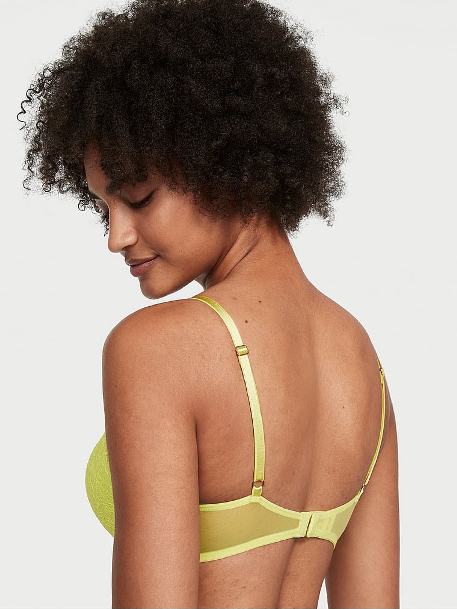 Lime Citron Yellow Push Up Lightly Lined Lace Demi Bra - Image 2 of 3