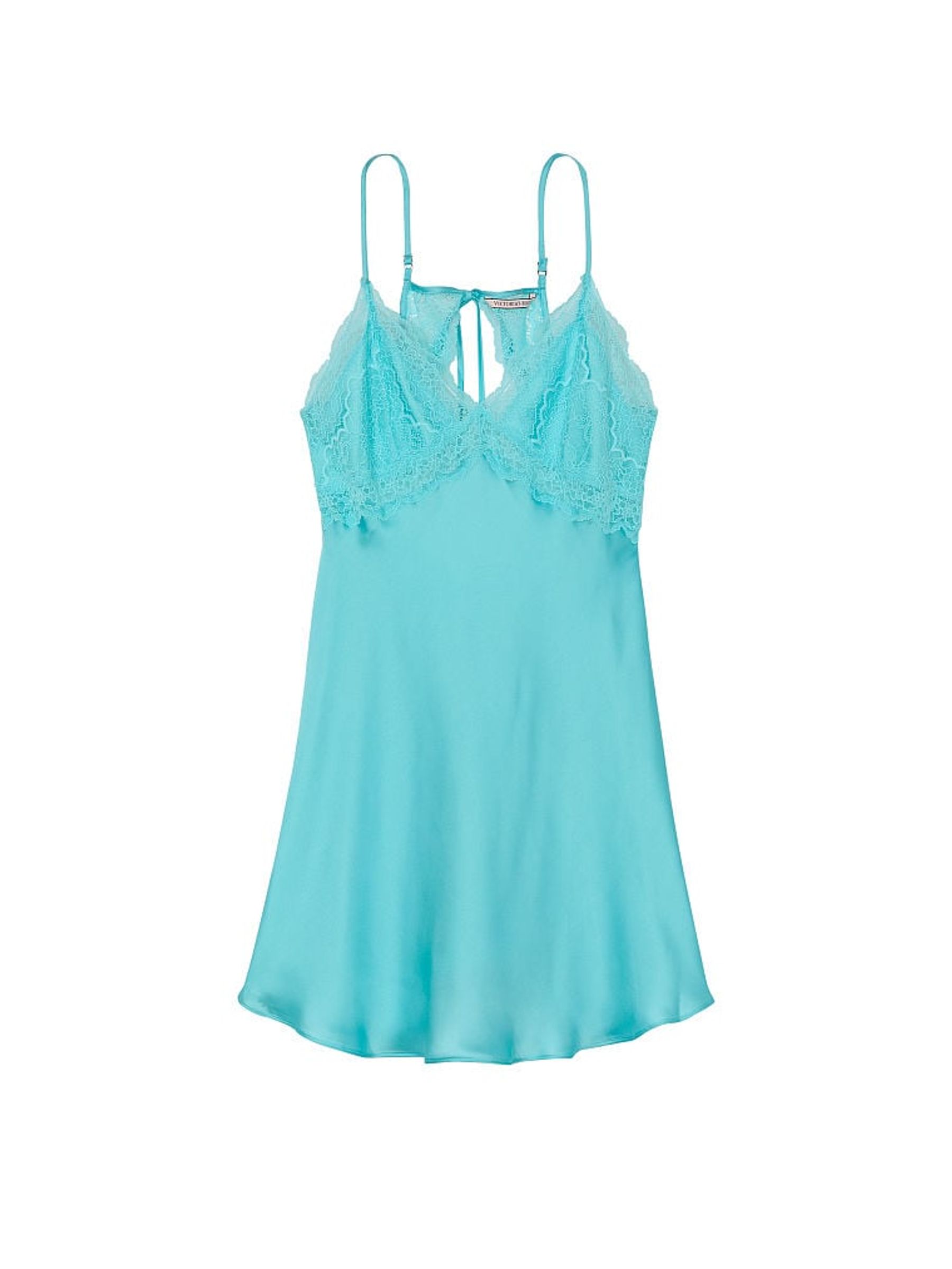 Cool Aqua Blue Lace Plunge OpenBack Slip - Image 3 of 3