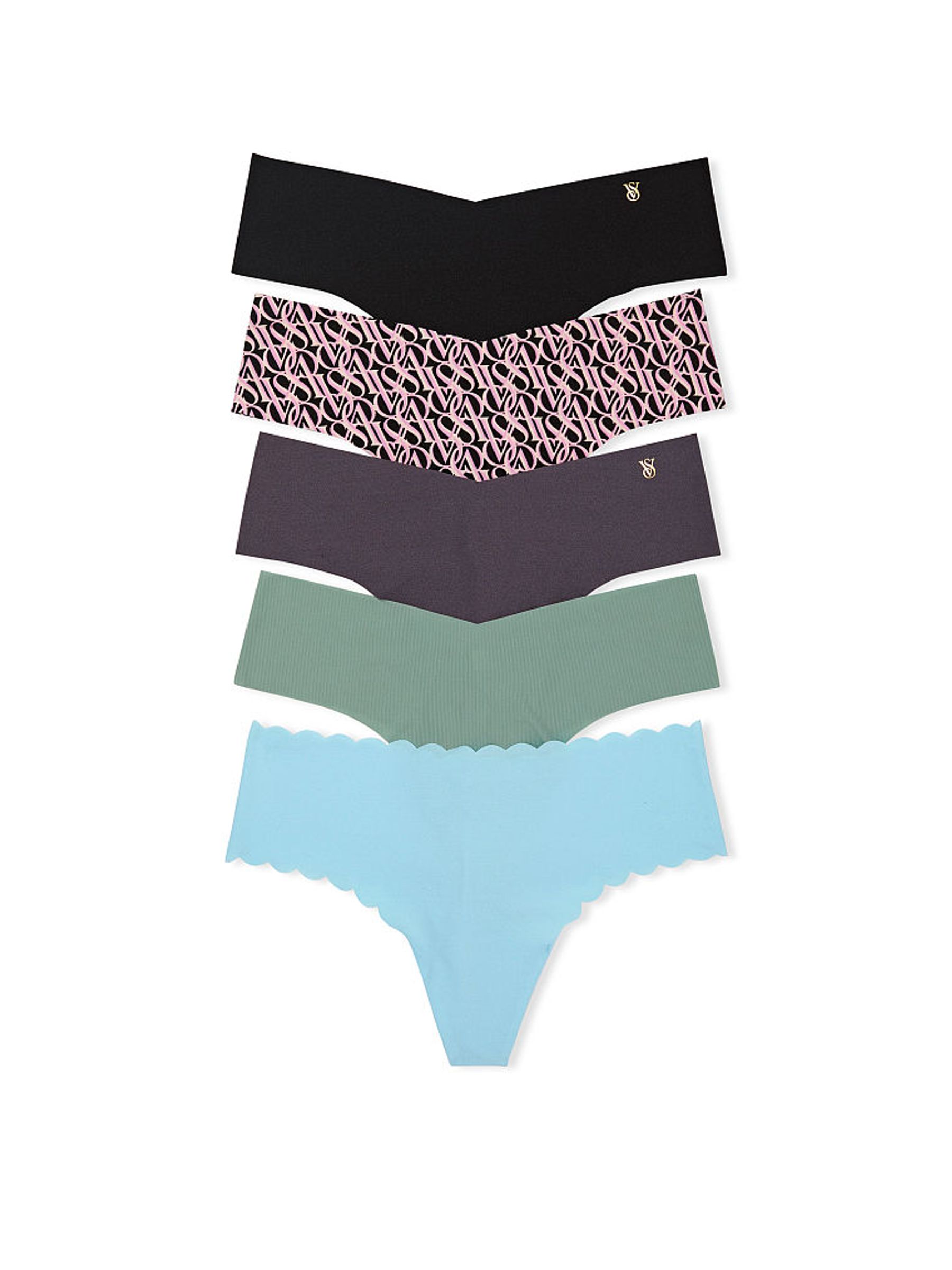 Pink/Yellow/White/Blue Thong 5 Pack Knickers - Image 1 of 1