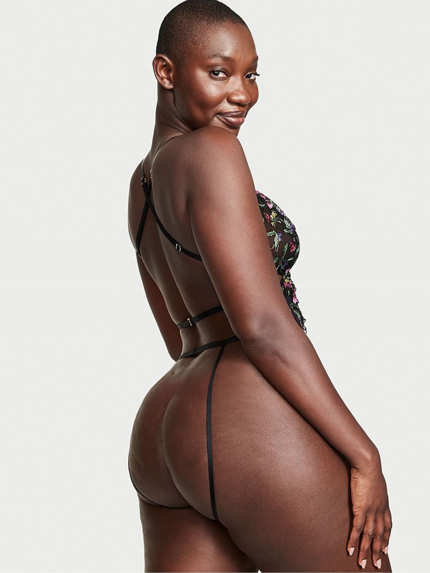 Black Embroidered Crotchless LaceUp Teddy - Image 2 of 3