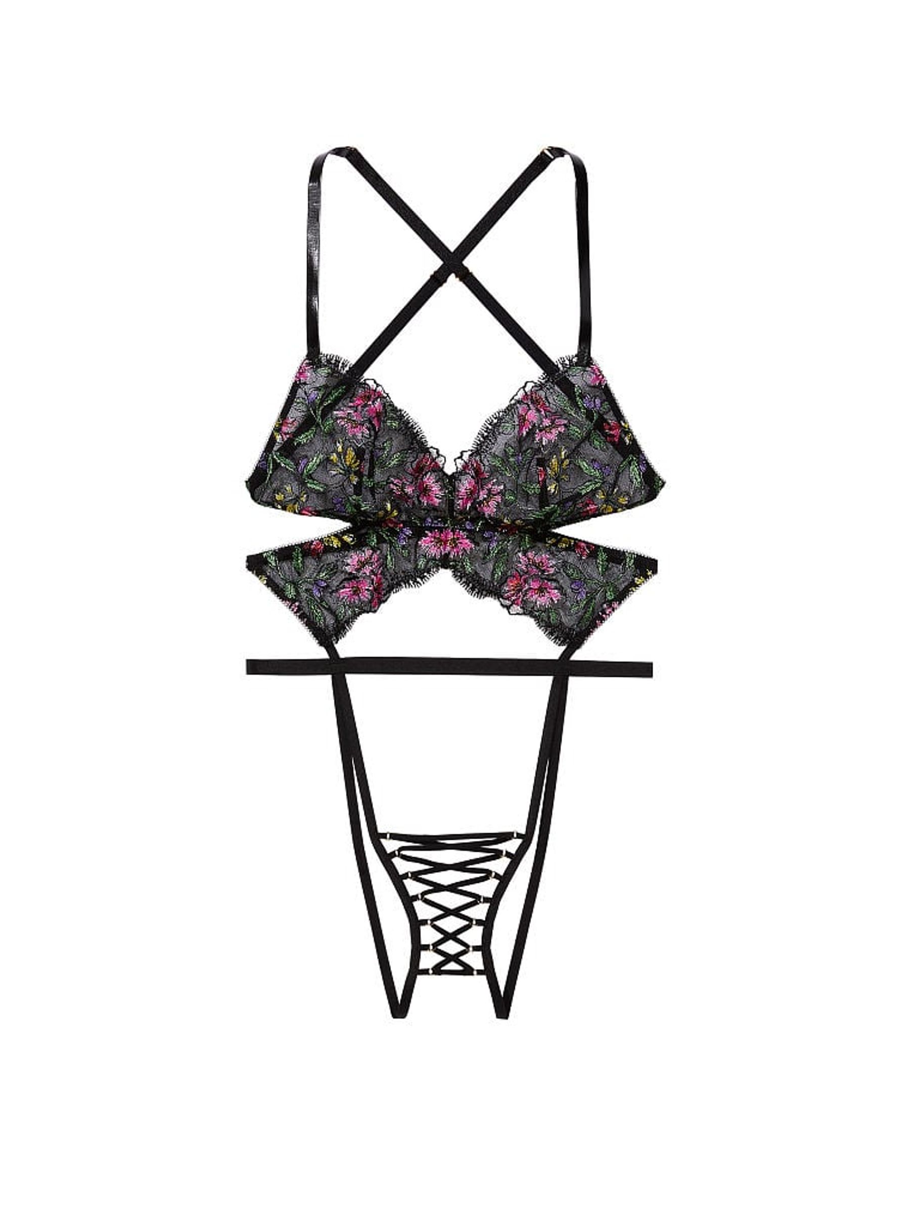 Black Embroidered Crotchless LaceUp Teddy - Image 3 of 3