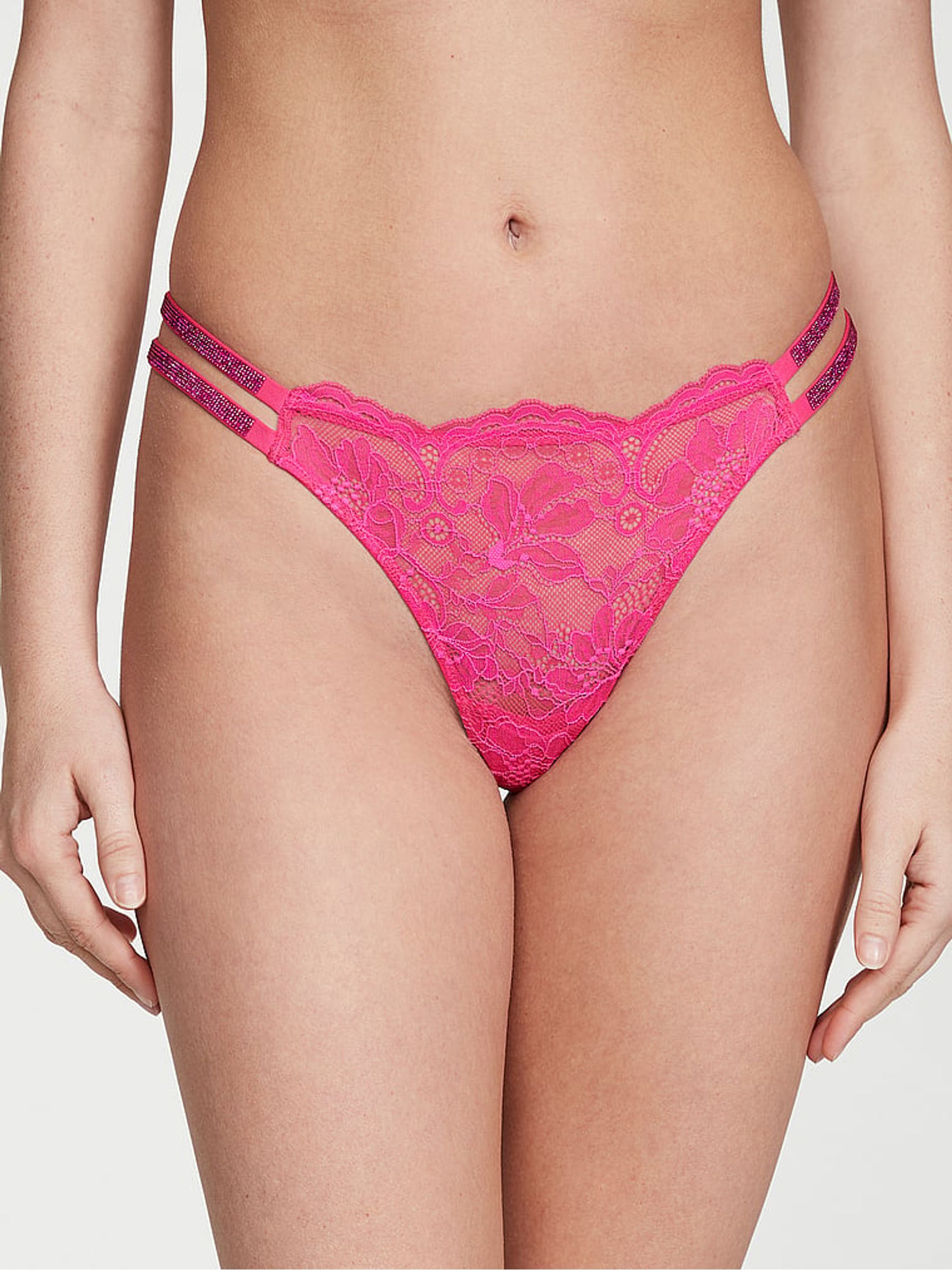 Forever Pink Lace Brazilian Double Shine Strap Knickers - Image 1 of 1