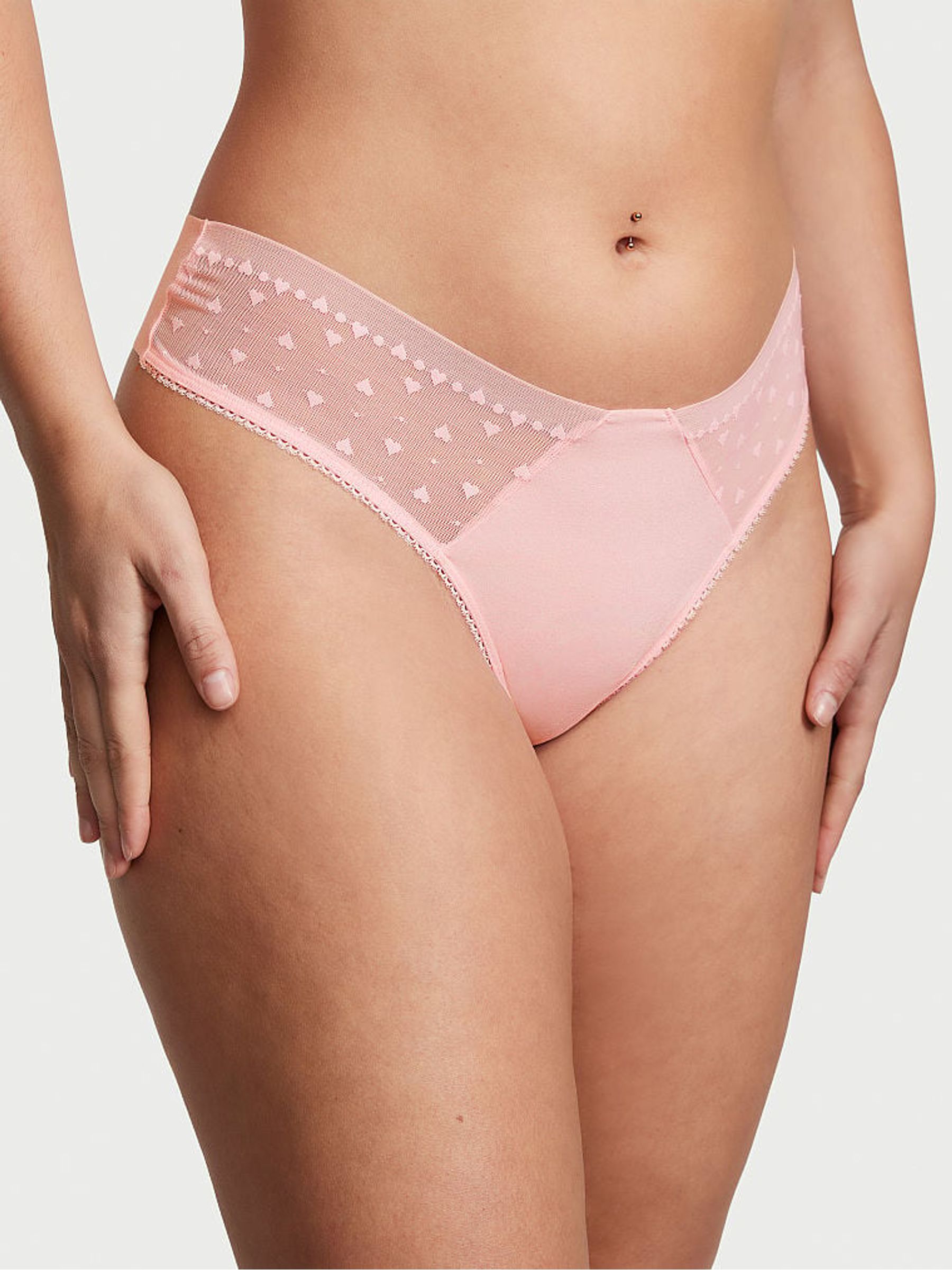 Pretty Blossom Pink Scalloped Thong Knickers - Image 1 of 3