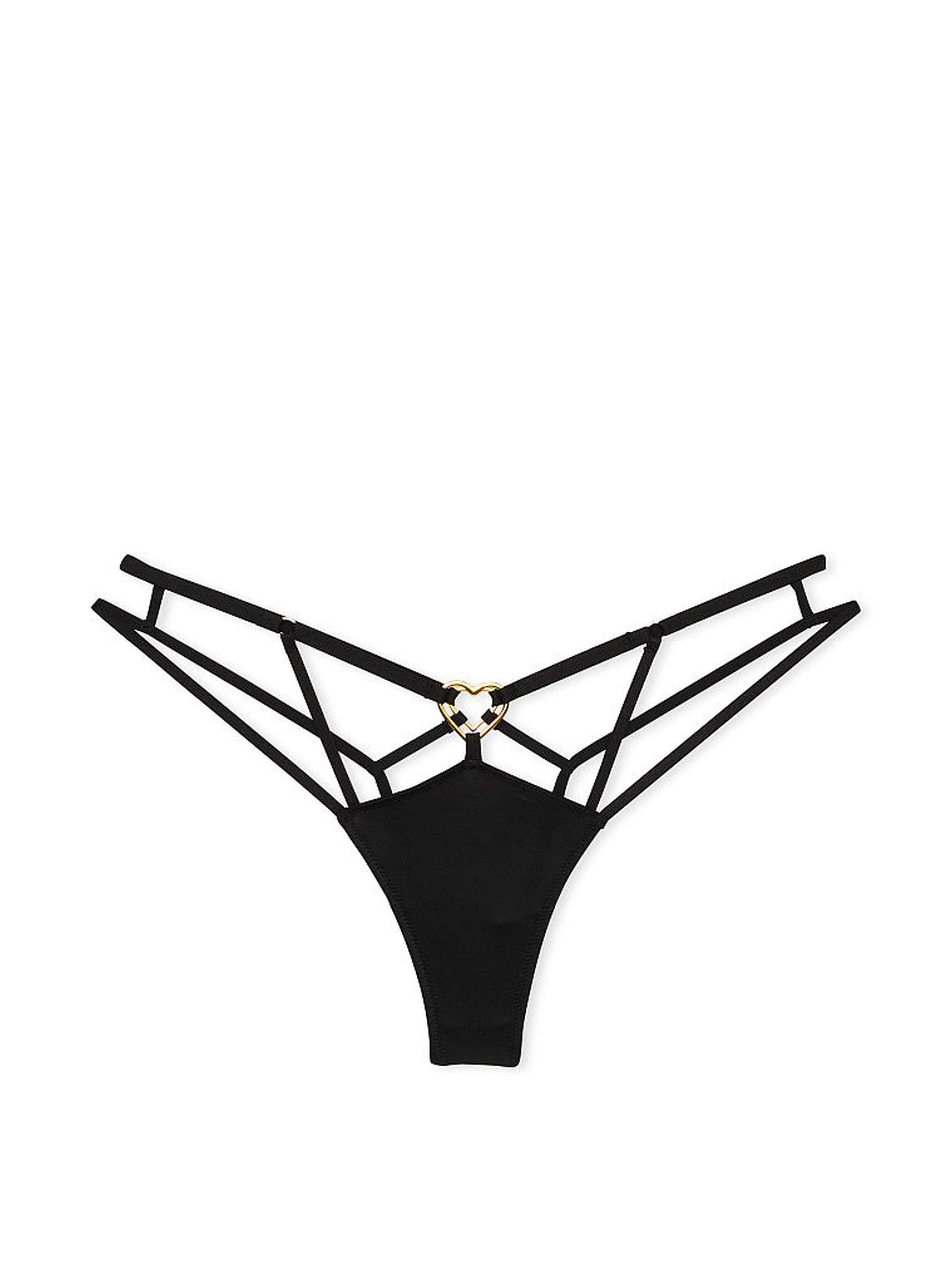 Black Thong Strappy Heart Knickers - Image 1 of 1