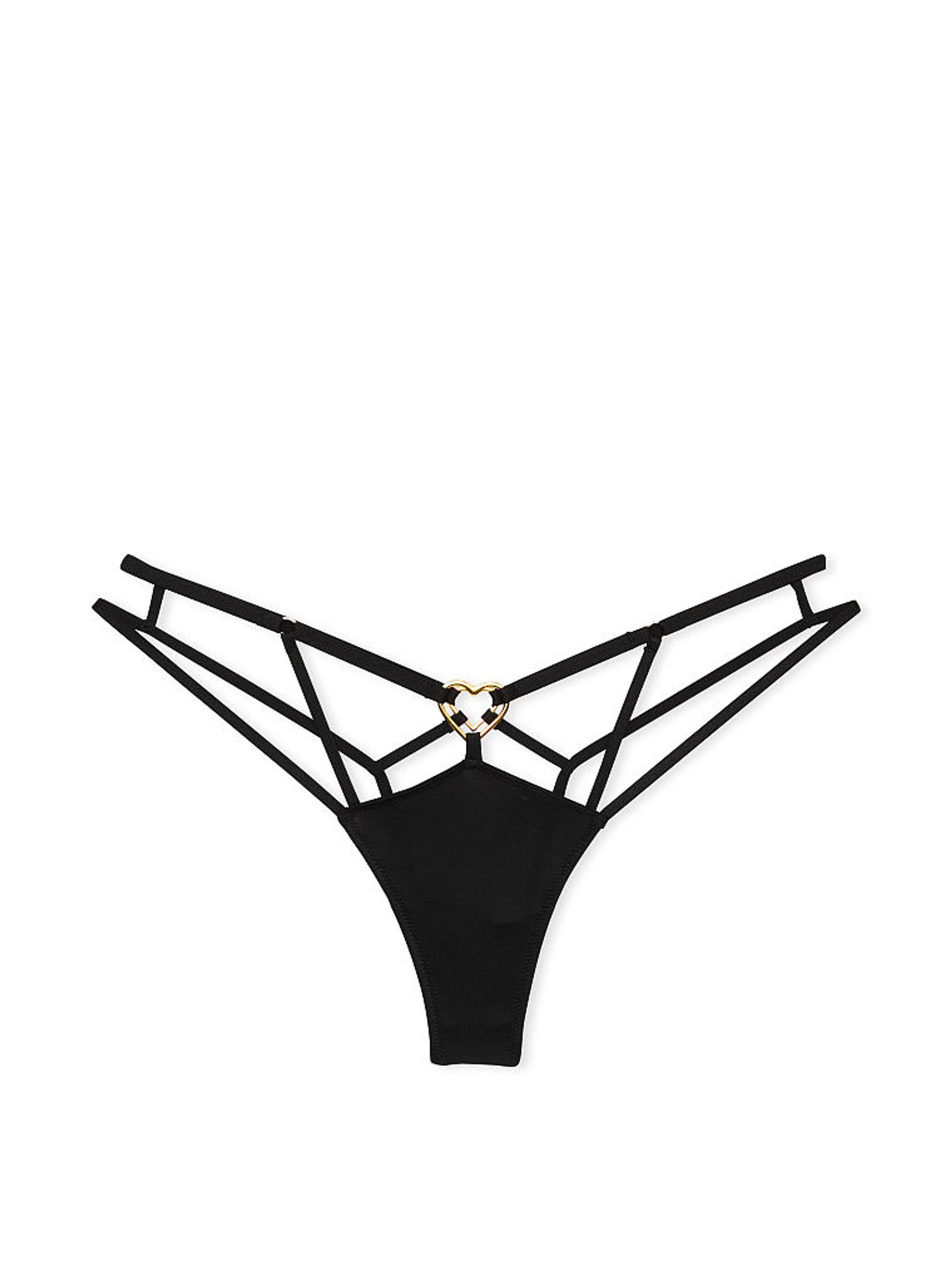 Black Thong Strappy Heart Knickers - Image 3 of 3