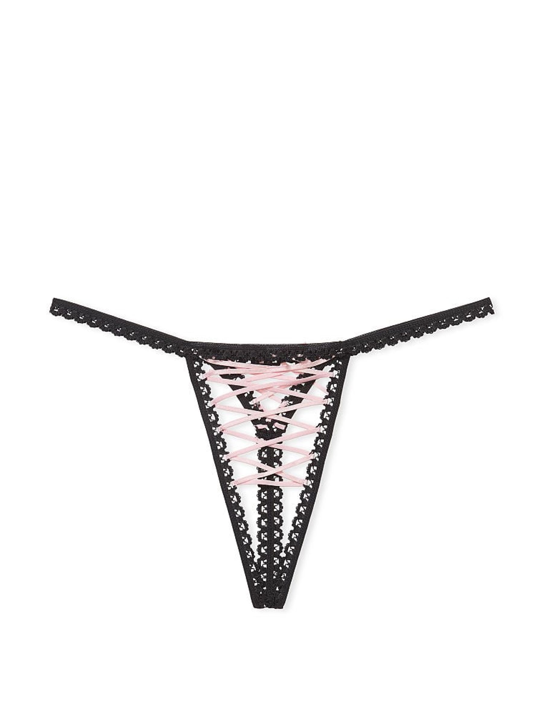 Black Thong Lace Up Crotchless Knickers - Image 3 of 3