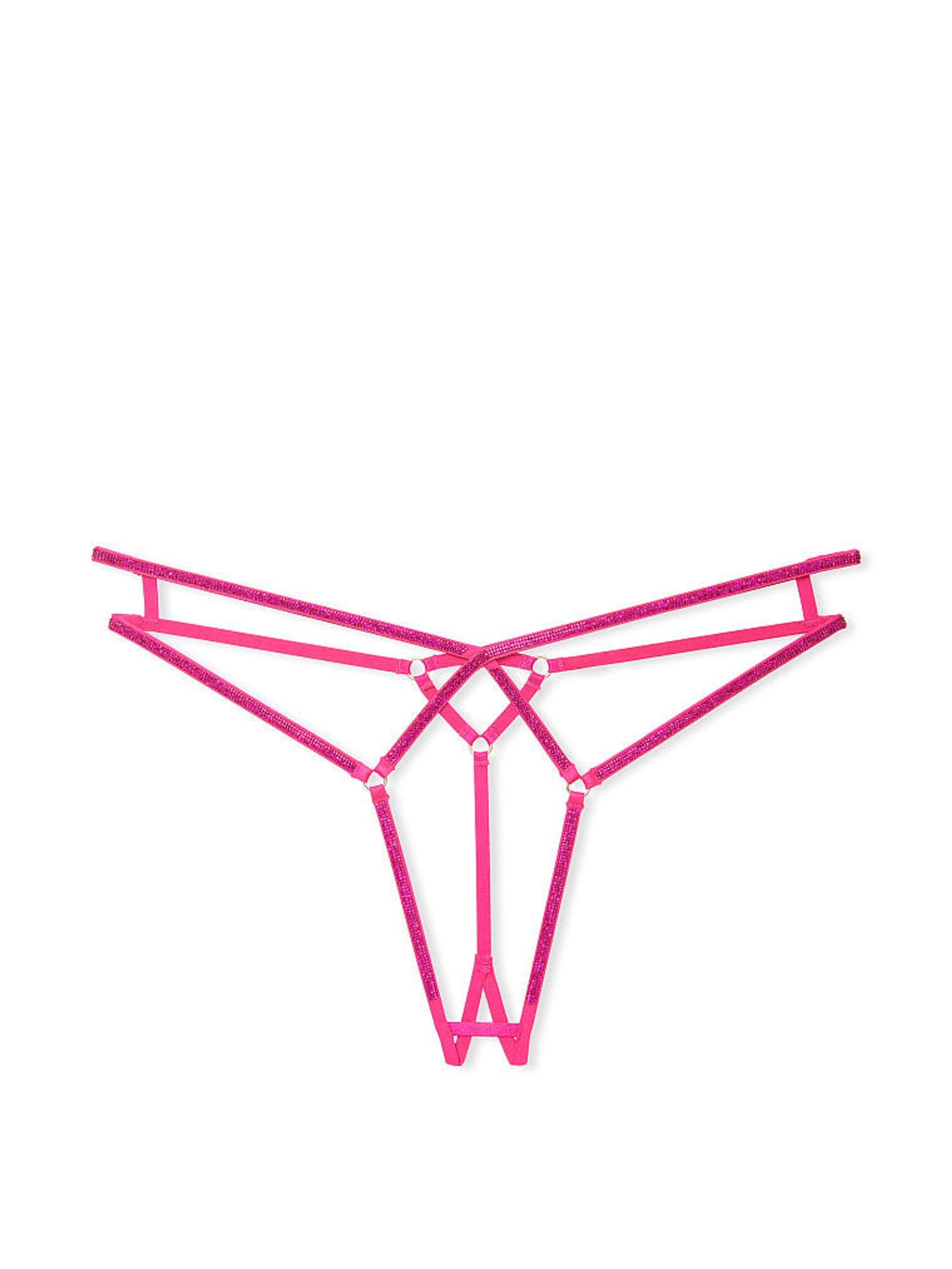 Forever Pink Thong Crotchless Thong Shine Strap Knickers - Image 3 of 3