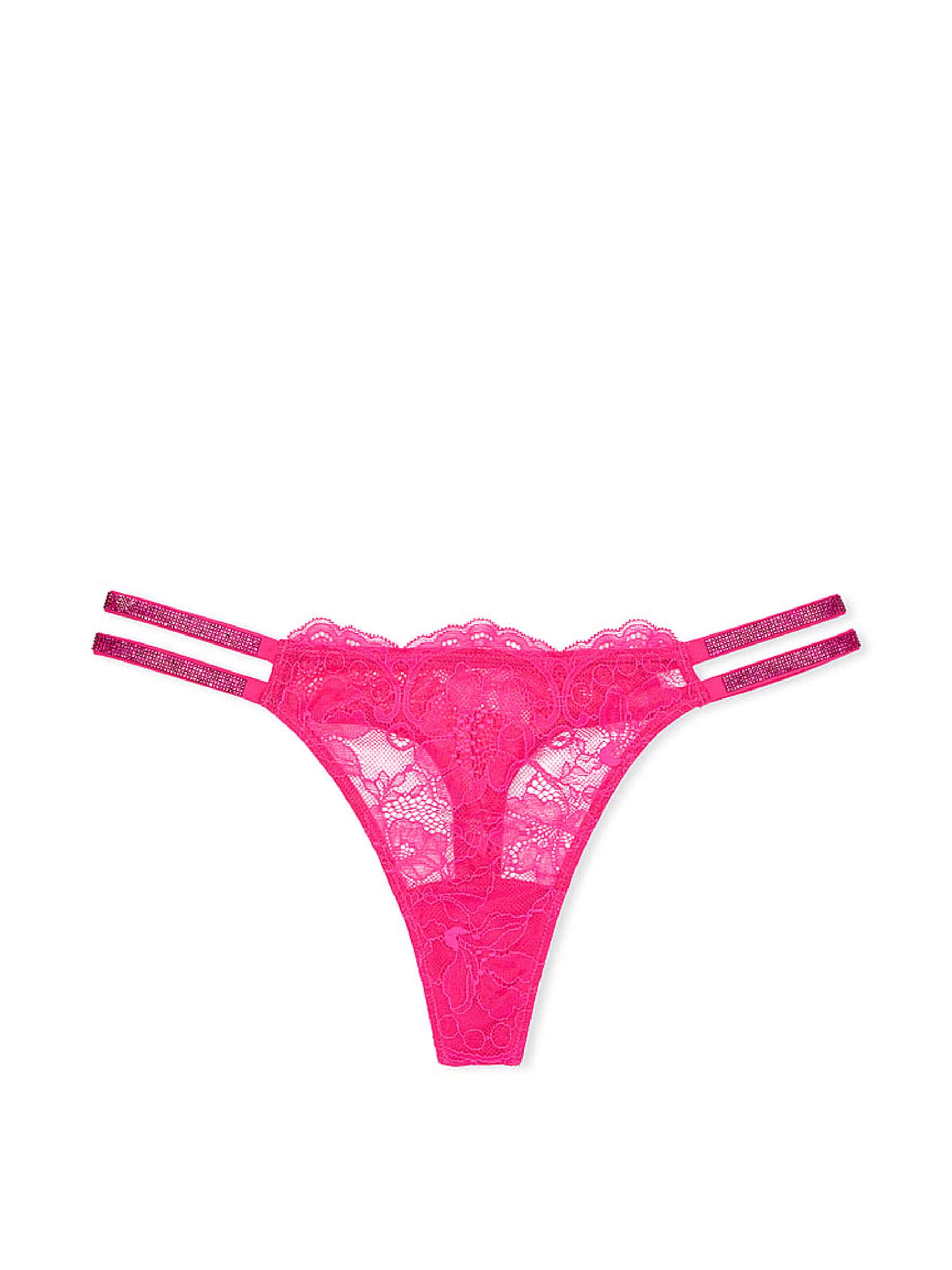 Forever Pink Lace Thong Double Shine Strap Knickers - Image 3 of 3