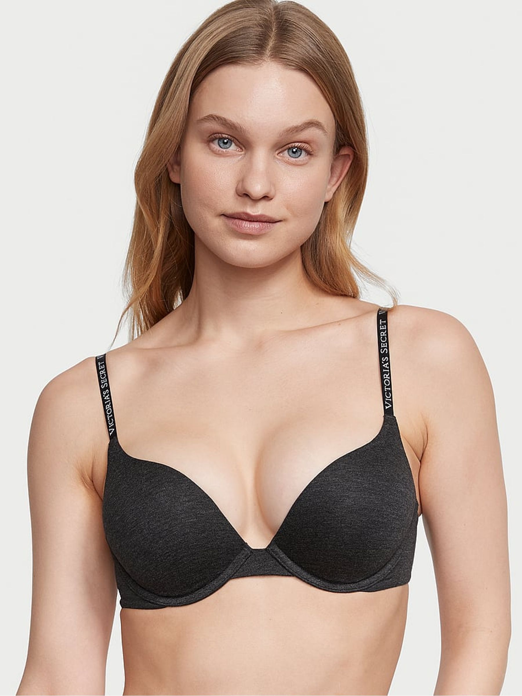 Charcoal Heather Grey Strap Add 2 Cups Push Up Bra - Image 1 of 3