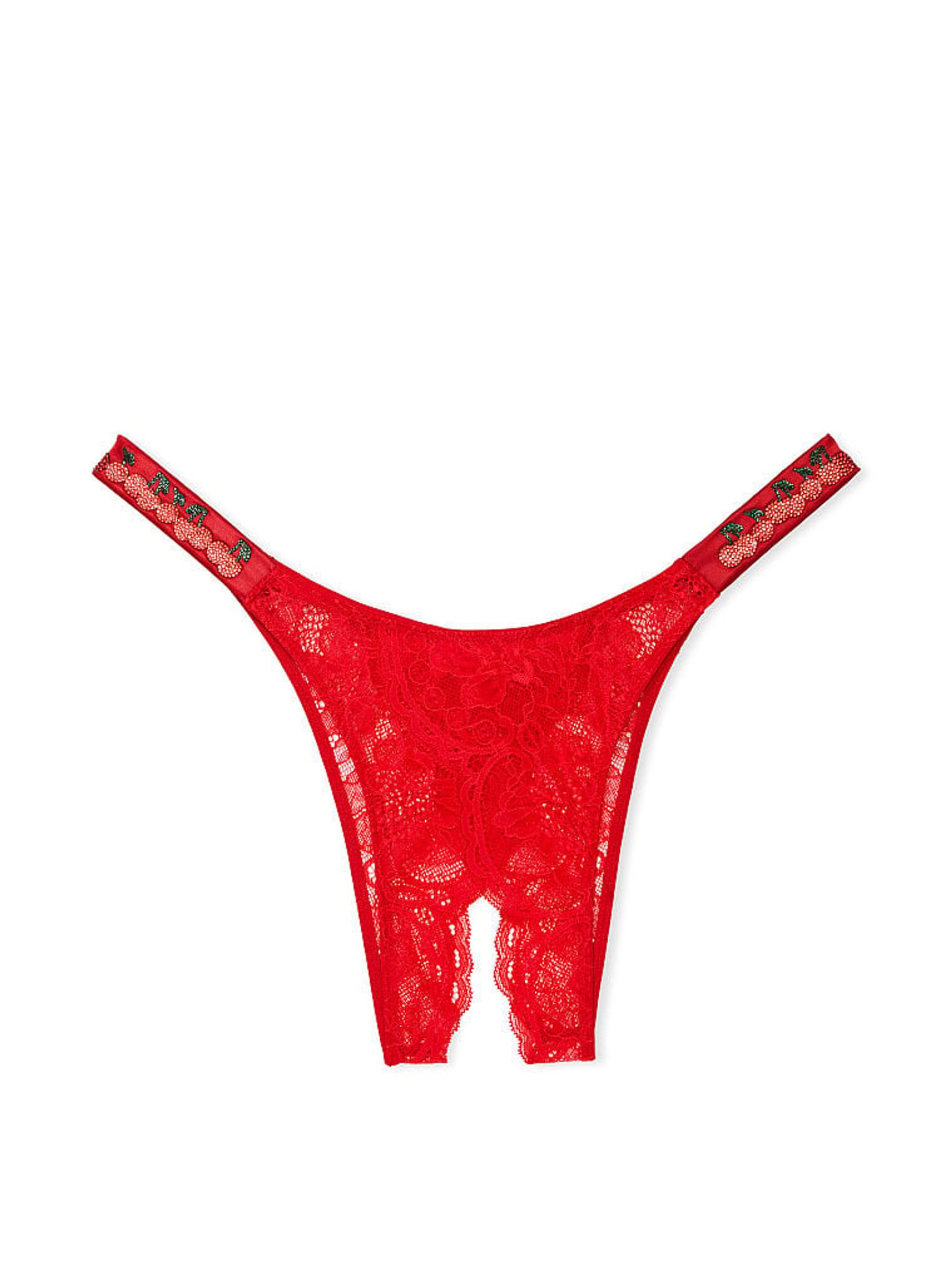 Cherry Red Crotchless Shine Strap Knickers - Image 3 of 3
