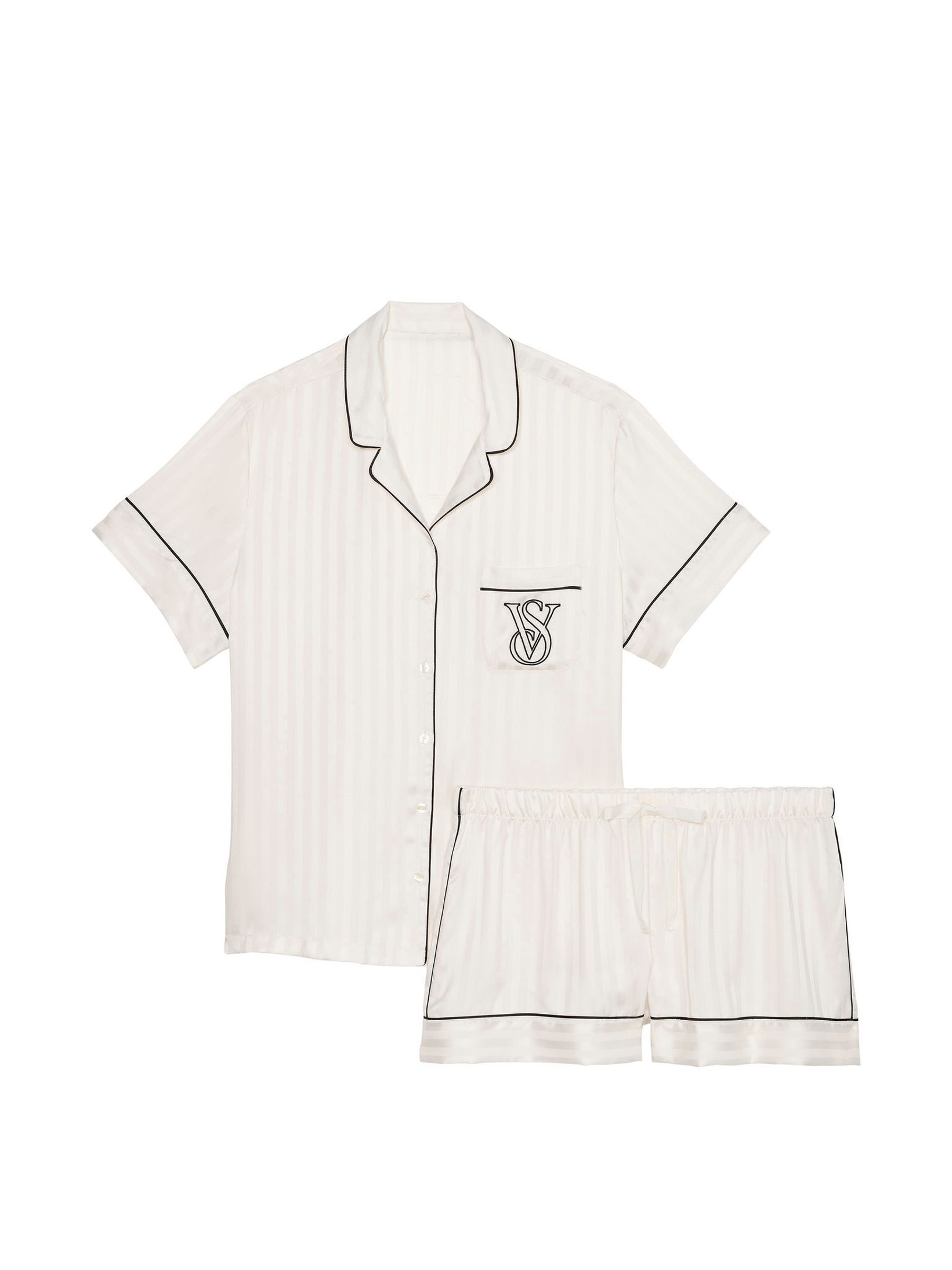 White Logo Stripe Satin Short Pyjama Set - Image 1 of 1