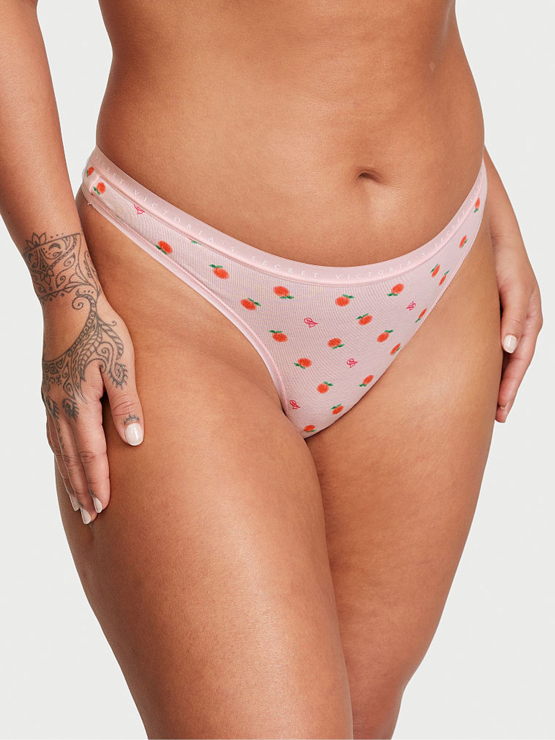 Pretty Blossom Sweet Peach Pink Printed Thong Knickers - Image 1 of 3