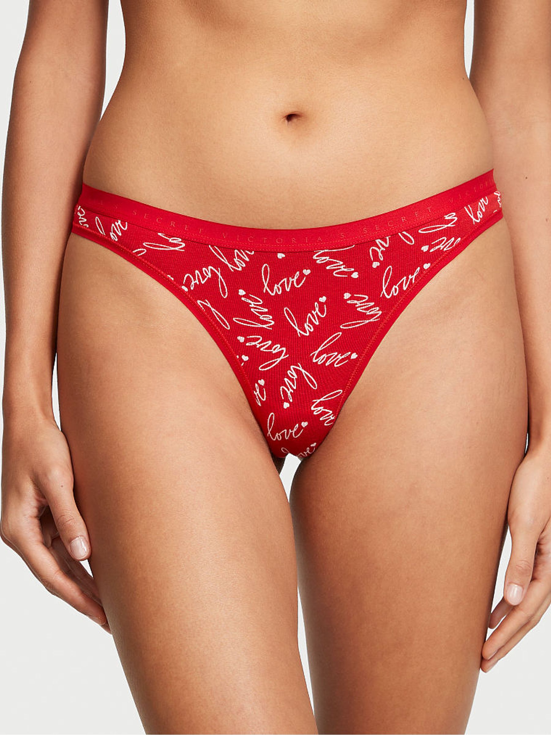 Lipstick Red Tossed Love Printed Thong Knickers - Image 1 of 3