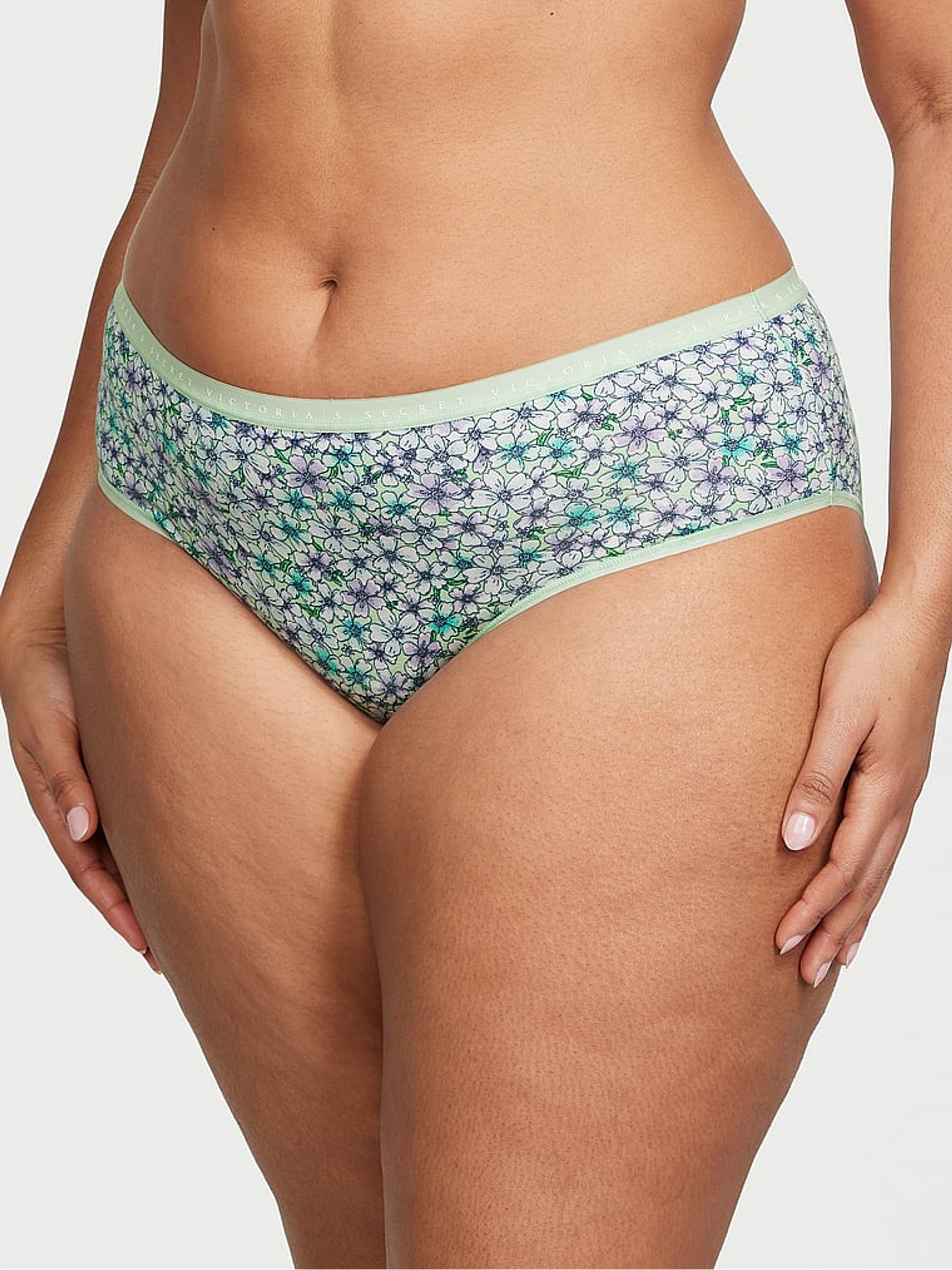 Garden Mint Cherry Blossoms Floral Green Printed Stretch Cotton Hipster Knickers - Image 1 of 3