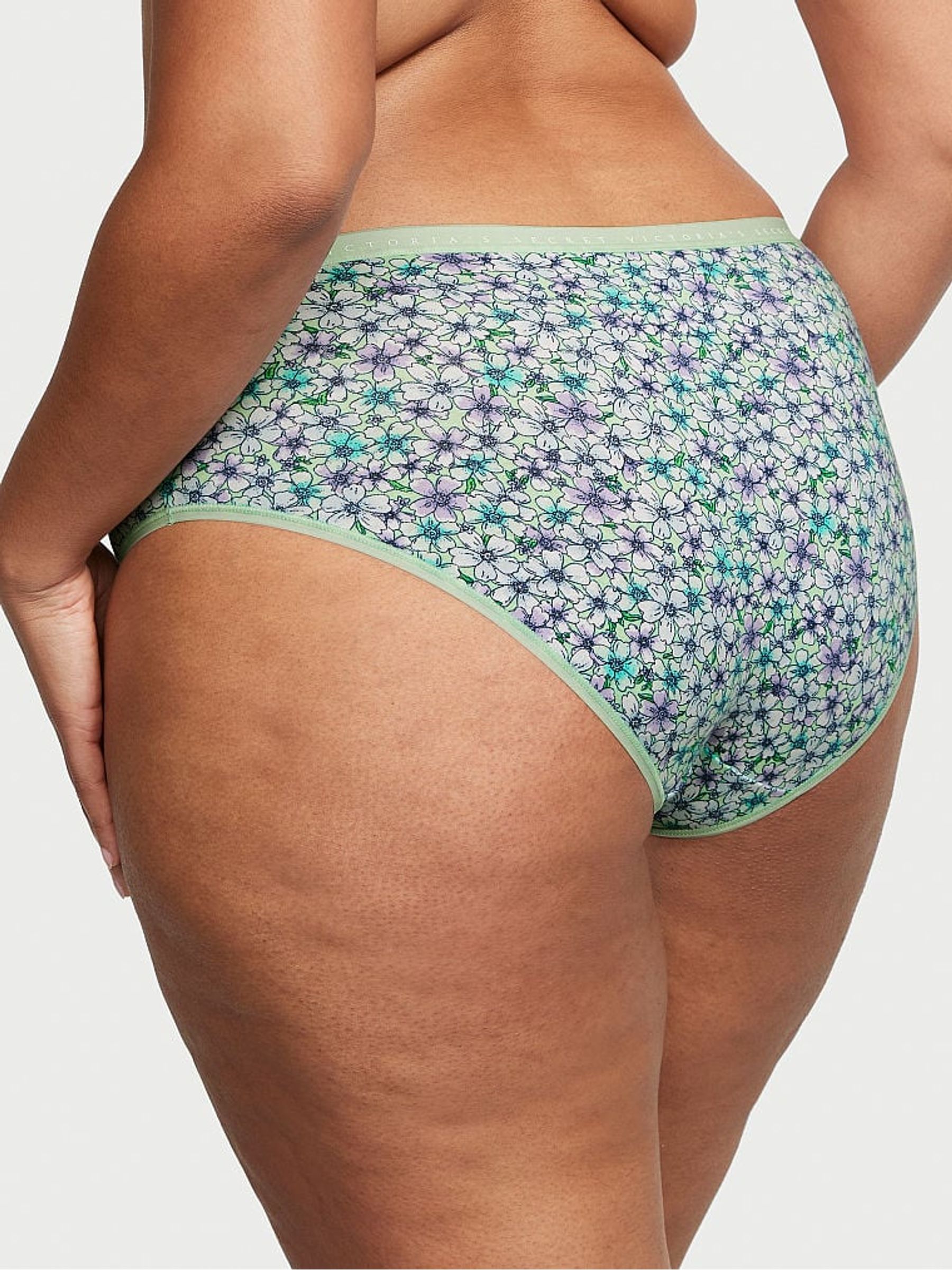 Garden Mint Cherry Blossoms Floral Green Printed Stretch Cotton Hipster Knickers - Image 2 of 3