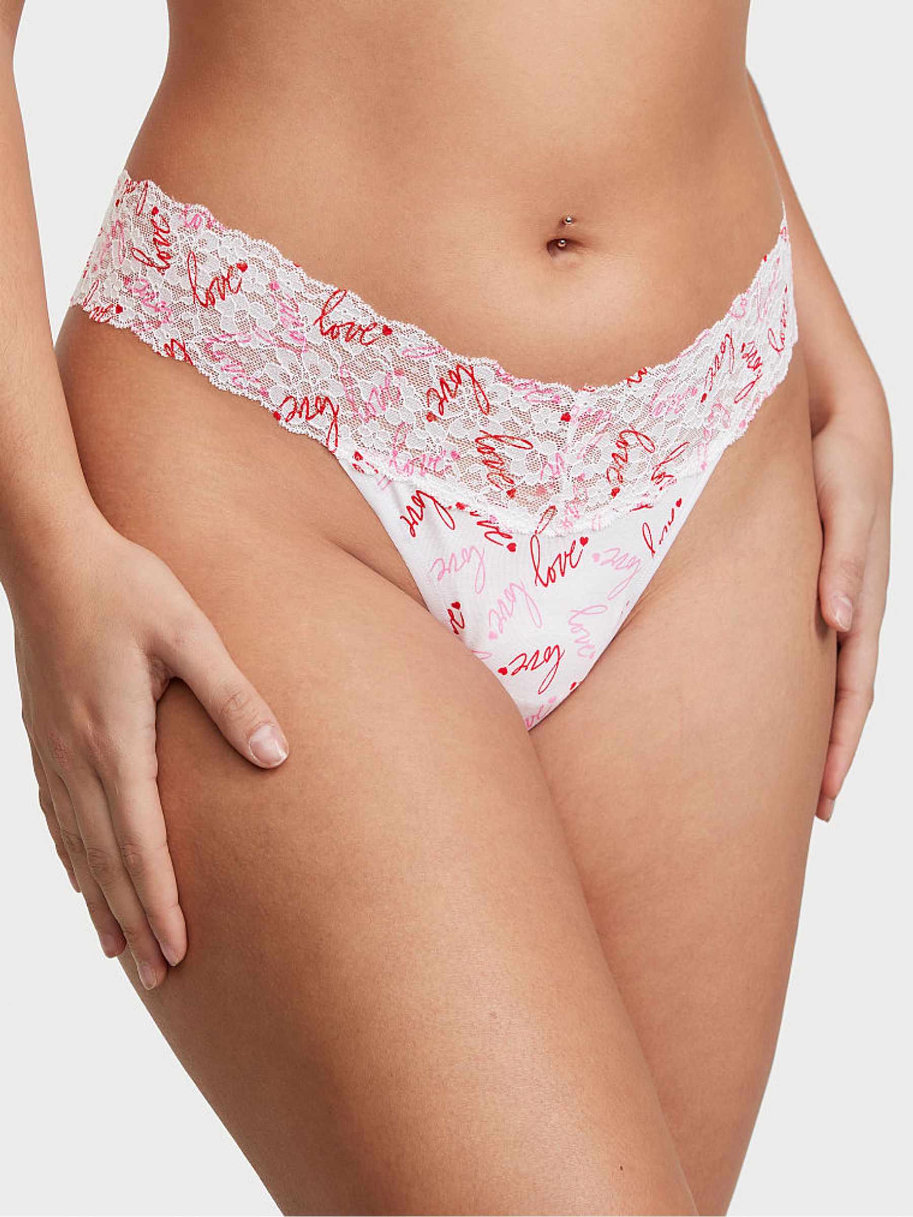 Tossed Love Pink Lace Waist Thong Knickers - Image 1 of 3