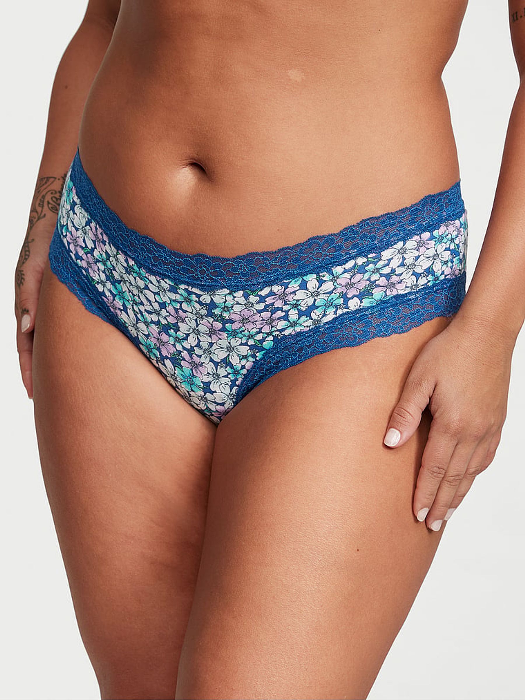 Blue Cherry Blossoms Lace Waist Cheeky Knickers - Image 1 of 1