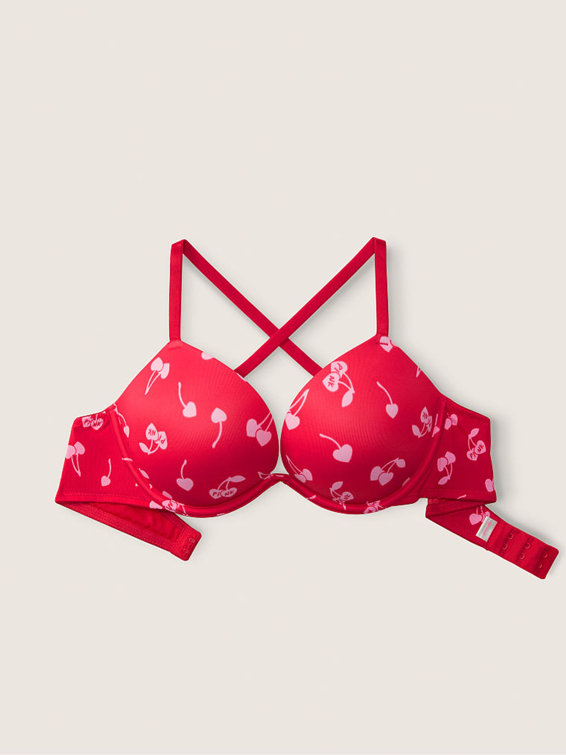 Cherry Print Red Add 2 Cups Smooth Shine Strap Push Up T-Shirt Bra - Image 5 of 5