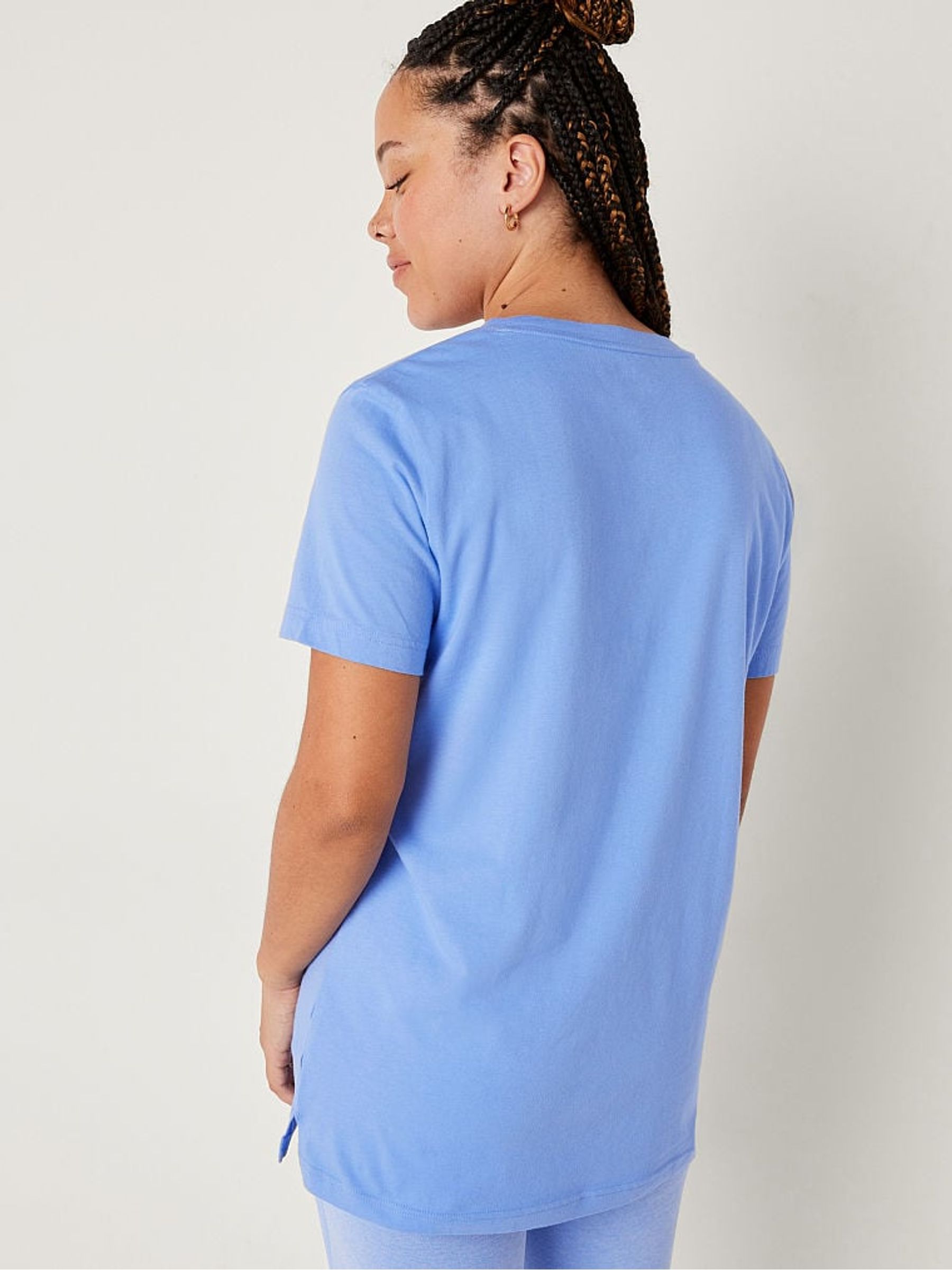 Cornflour Blue Cotton ShortSleeve Henley Campus TShirt - Image 2 of 5