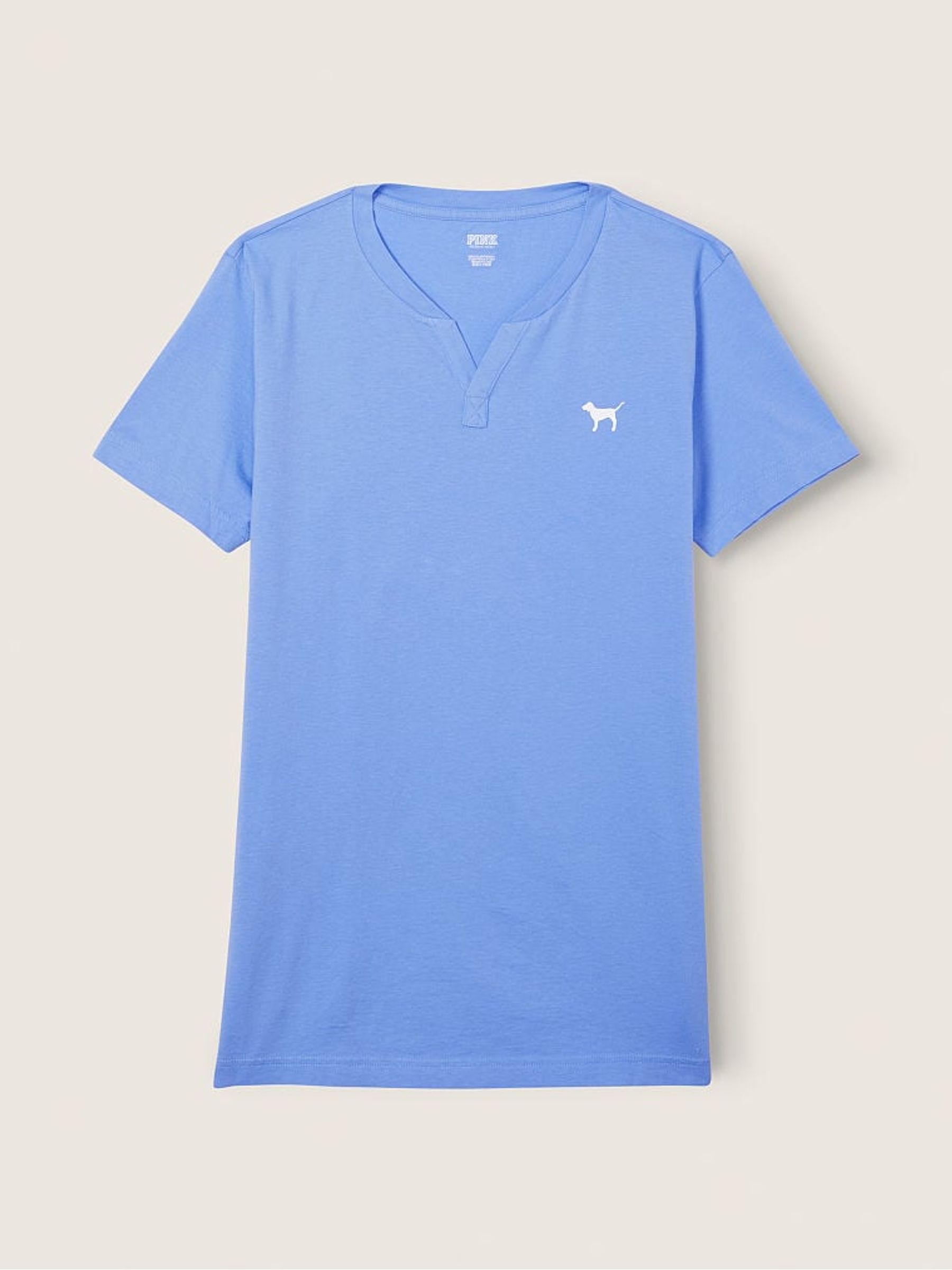 Cornflour Blue Cotton ShortSleeve Henley Campus TShirt - Image 4 of 5