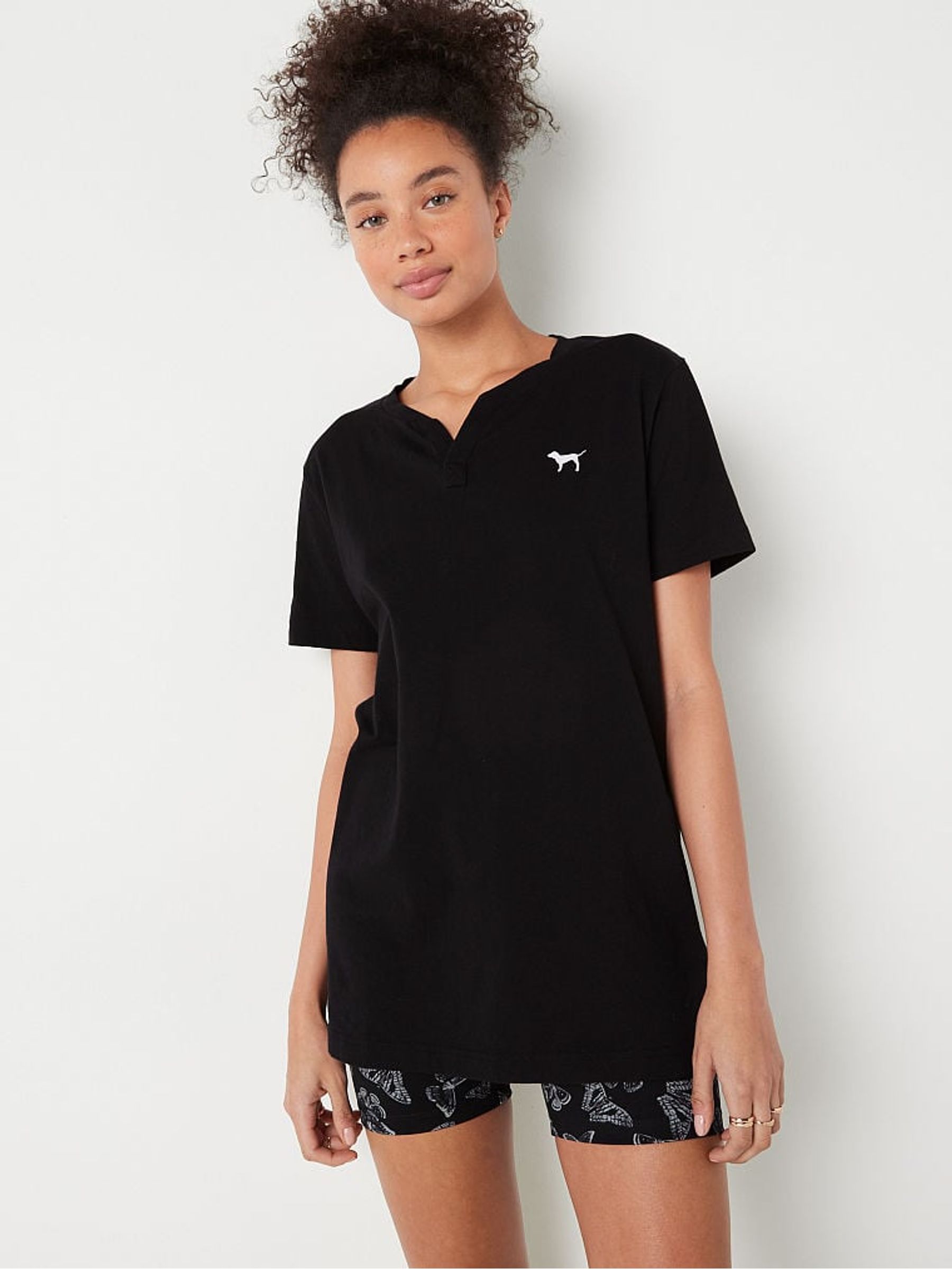 Pure Black V Neck Short Sleeve T-Shirt - Image 1 of 4