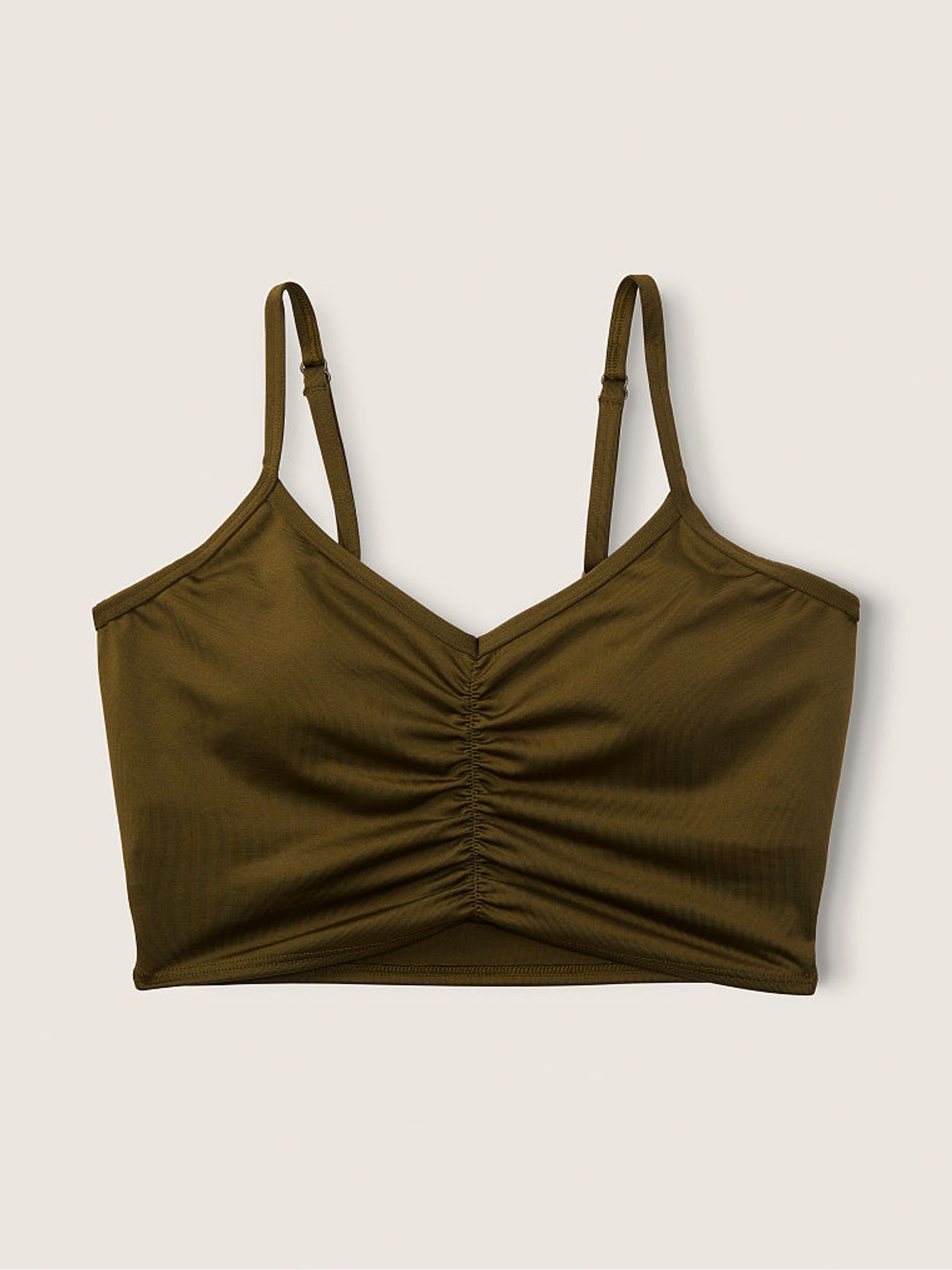 Deep Olive Green Ruched Lightly Lined Low Impact Sports Bra - Image 2 of 2