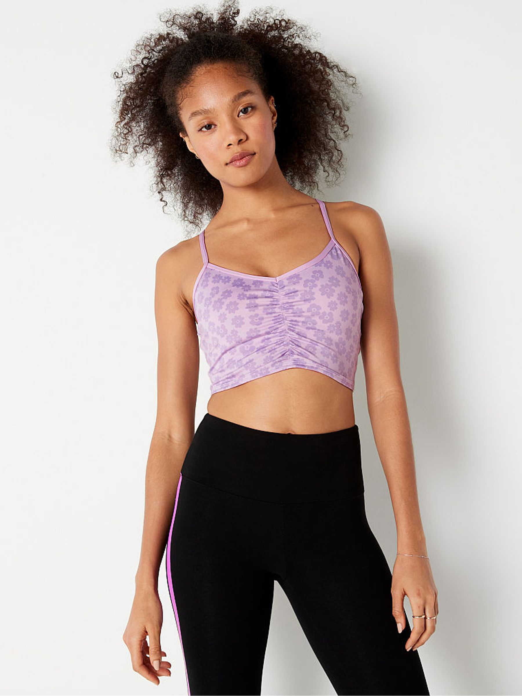 Misty Lilac Purple Ruched Lightly Lined Low Impact Sports Bra - Image 1 of 4
