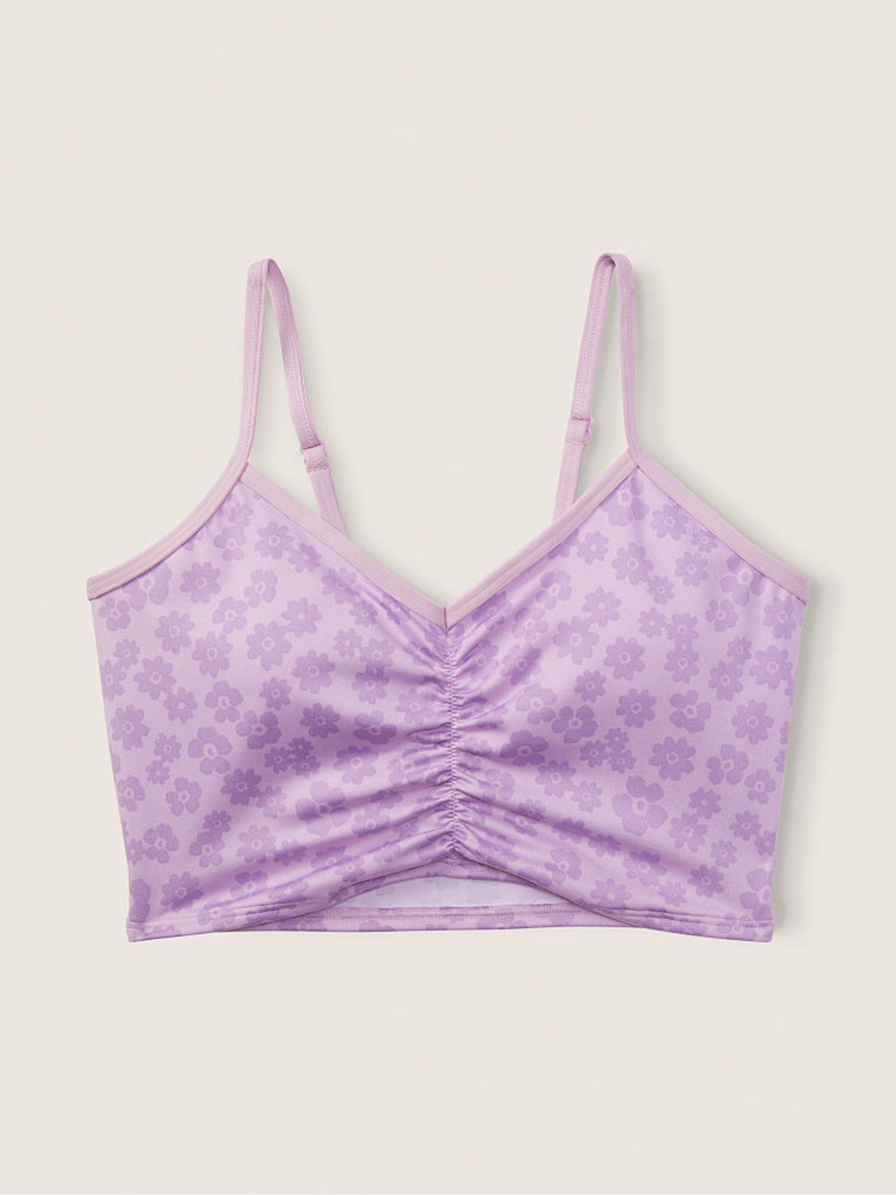 Misty Lilac Purple Ruched Lightly Lined Low Impact Sports Bra - Image 4 of 4