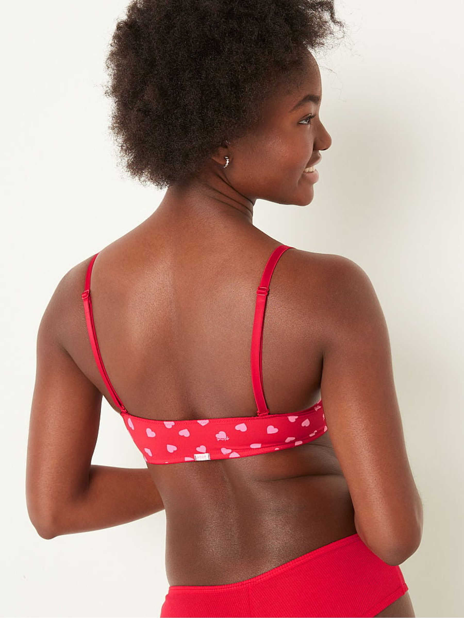 Heart Print Red Push Up Front Fastening Push Up T-Shirt Bra - Image 2 of 5