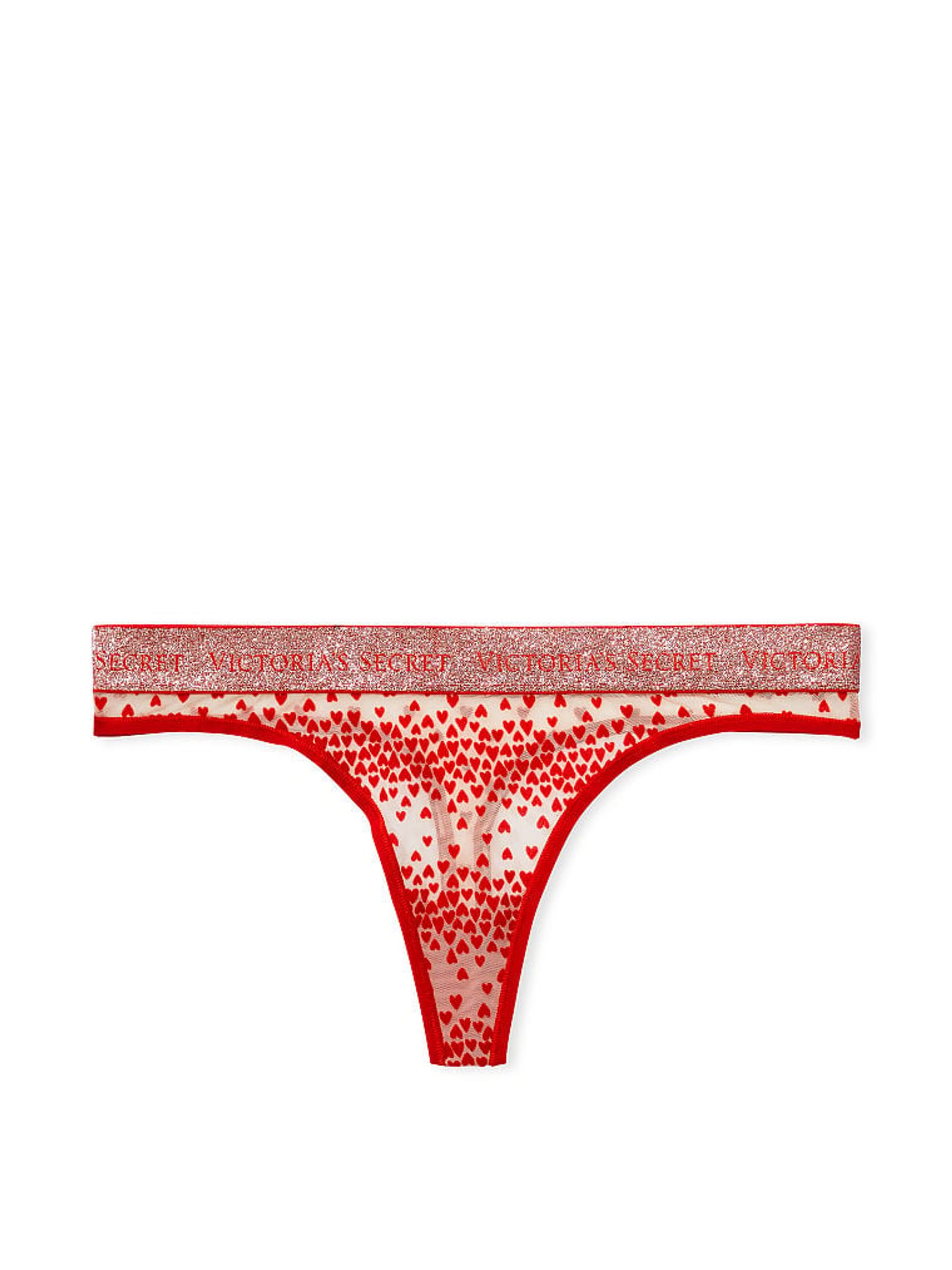 Lipstick Flocked Hearts Red Thong Logo Cotton Knickers - Image 3 of 3
