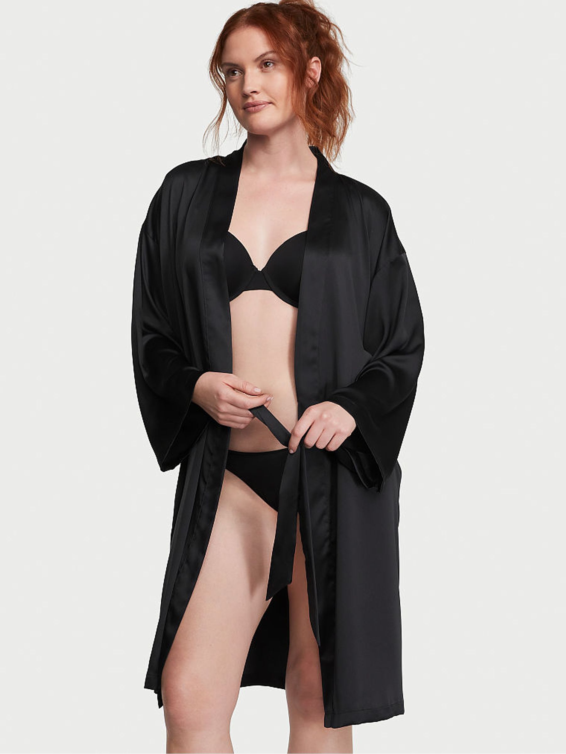 Black Satin Midi Robe - Image 1 of 3