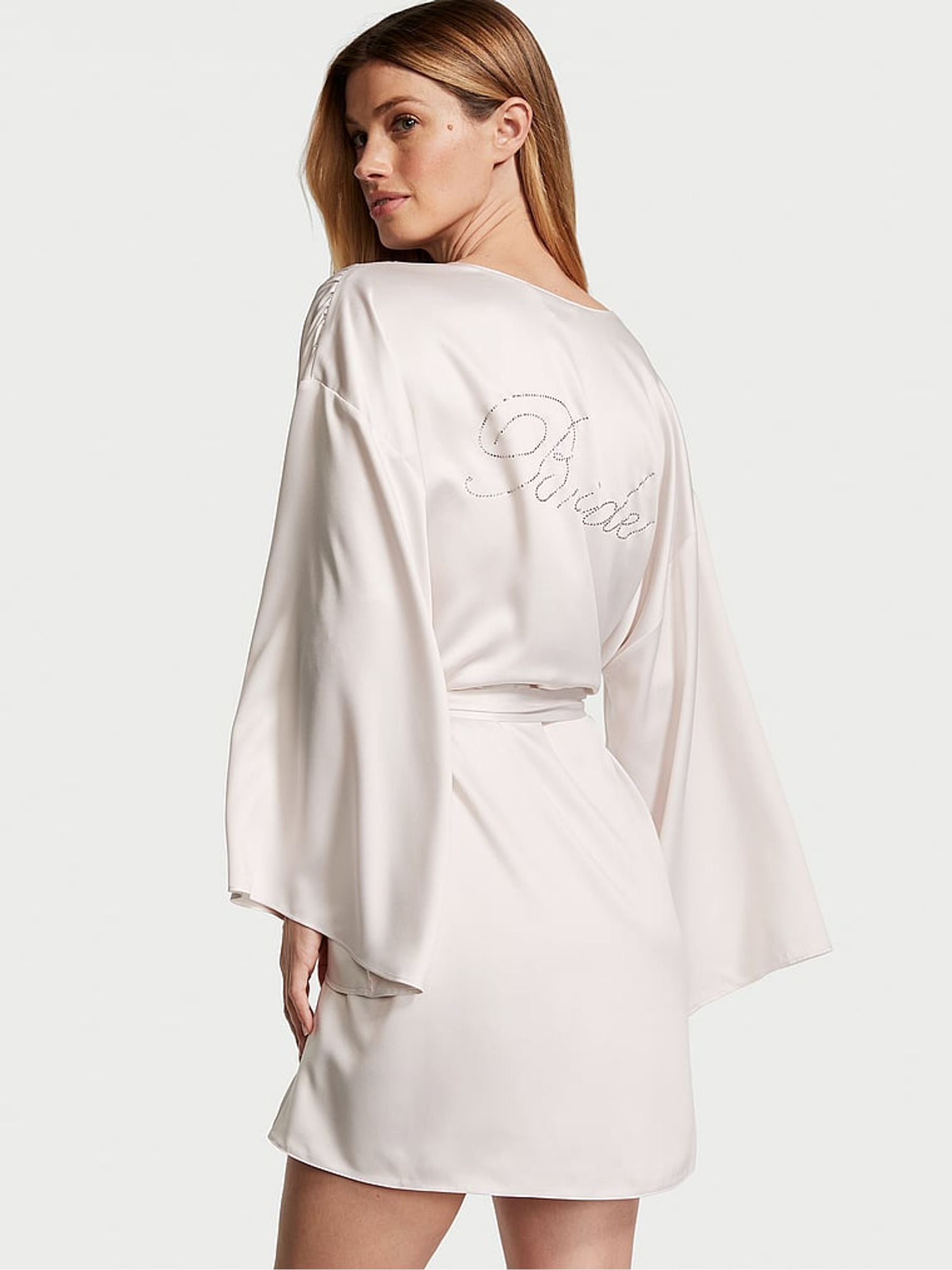 white satin dressing gown uk Coconut White Satin Bridal Embellished Dressing Gown