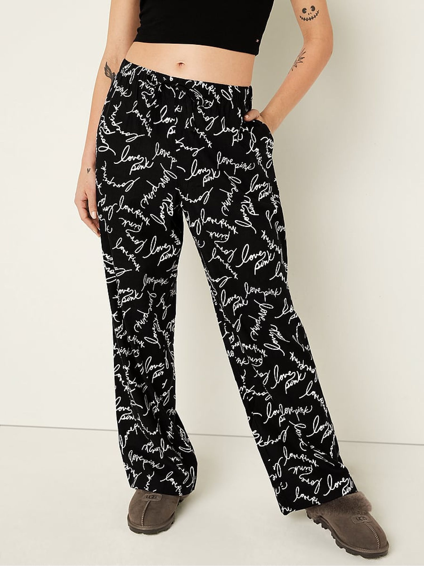 Pure Black Script Logo Flannel Pyjama Bottoms - Image 1 of 2