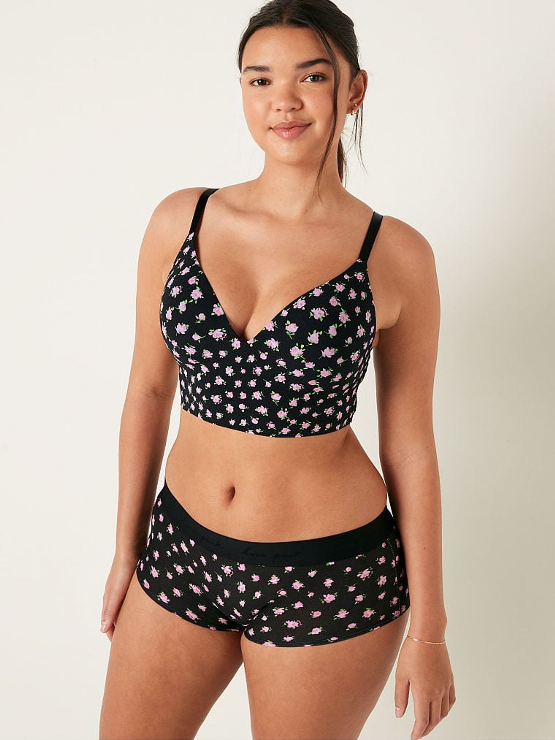 Pure Black Floral Smooth Non Wired Push Up Bralette - Image 1 of 1