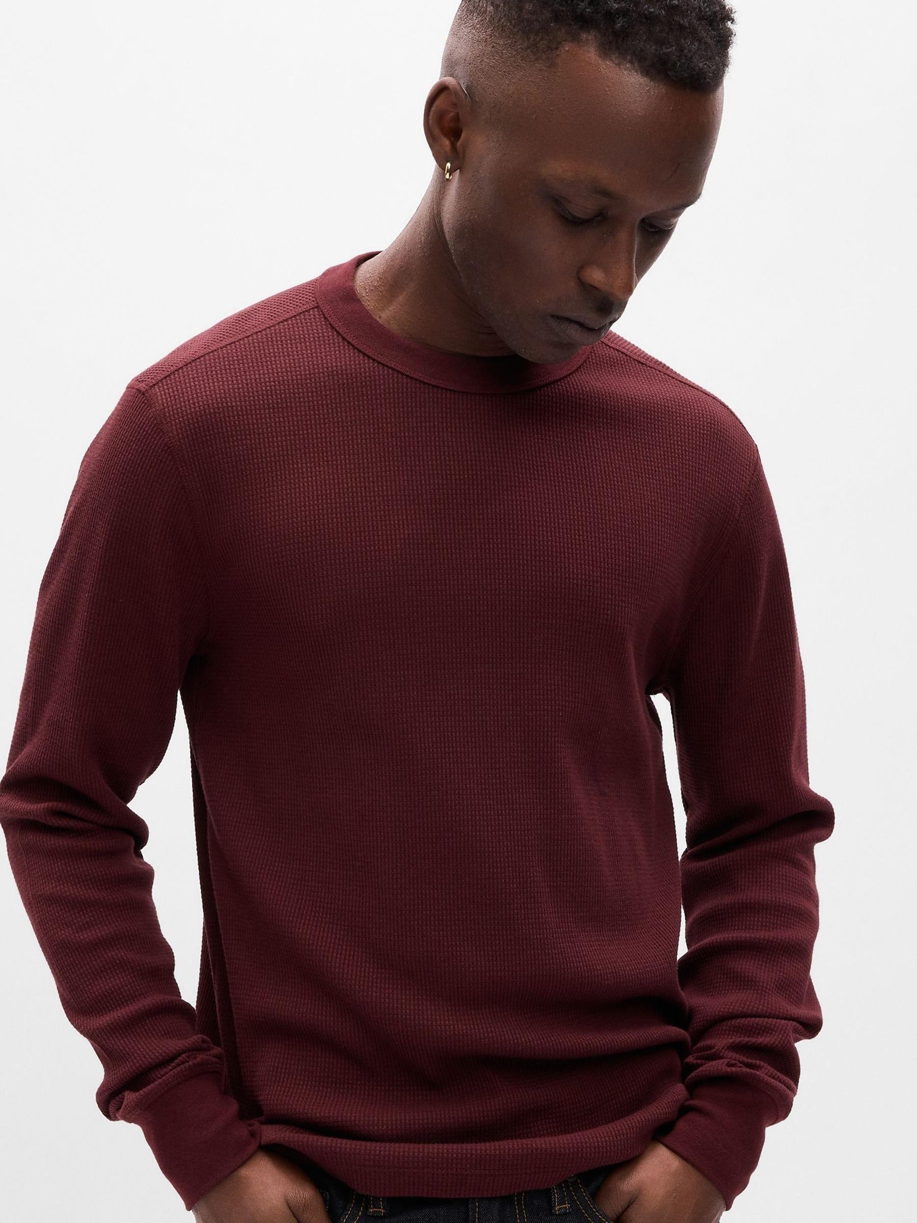 Red Waffle-Knit Crew Neck Long Sleeve T-Shirt - Image 1 of 1