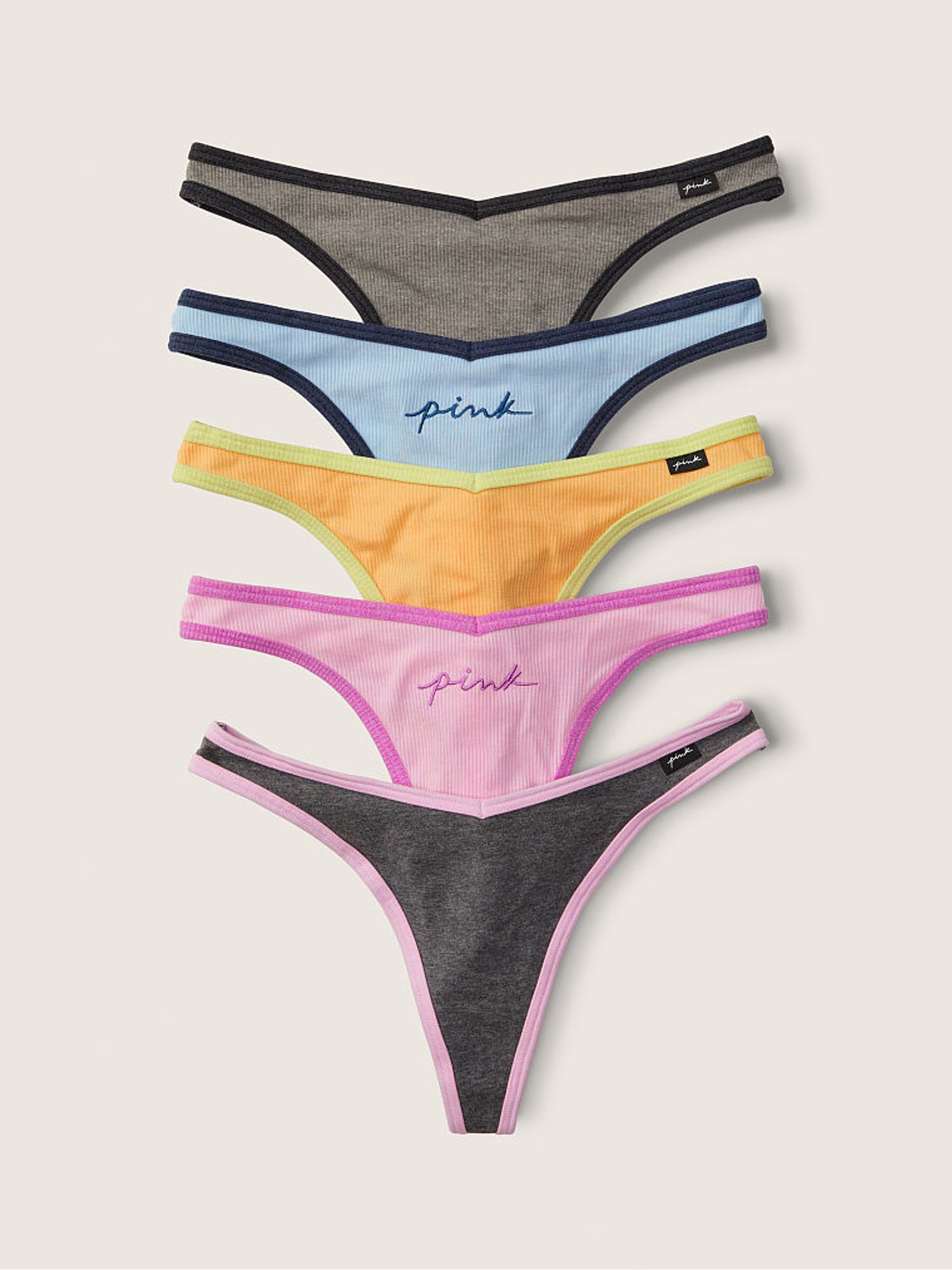 Purple/Black/Grey Print Thong Cotton Knickers Multipack - Image 1 of 1